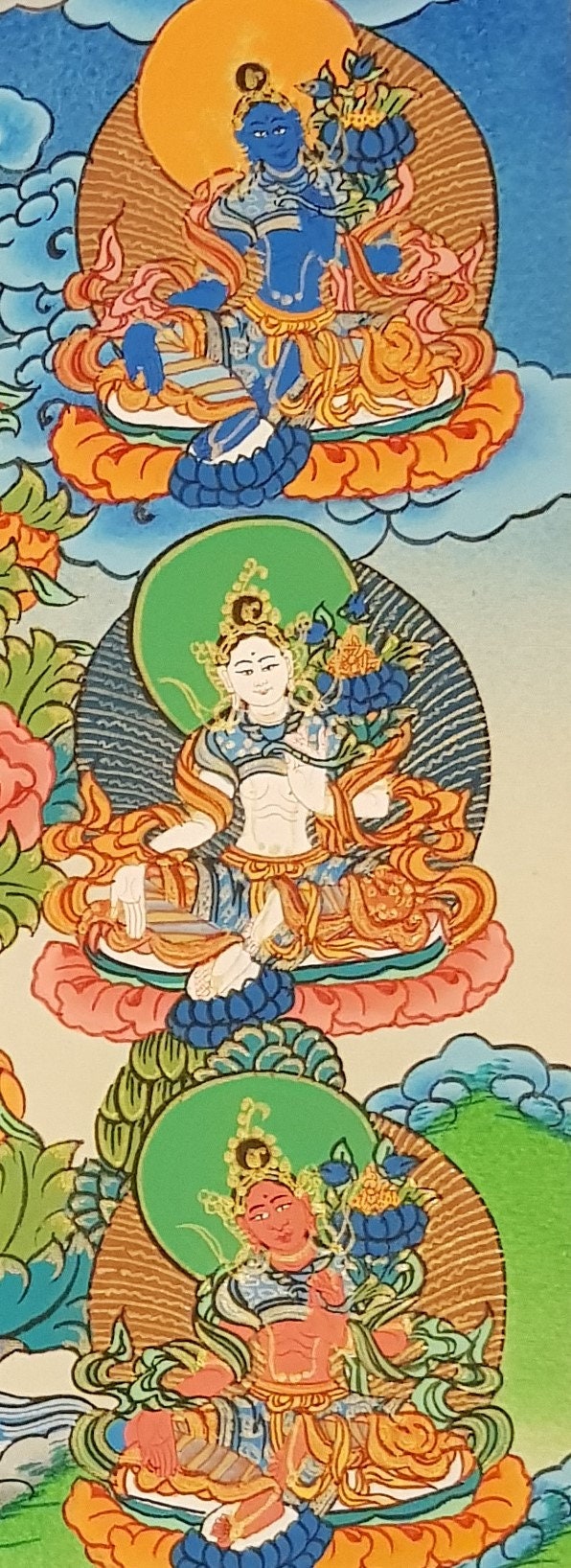 2. Green Tara with 21 other Tara Thangka (Thanka). Free Brocade / Free Shipping.