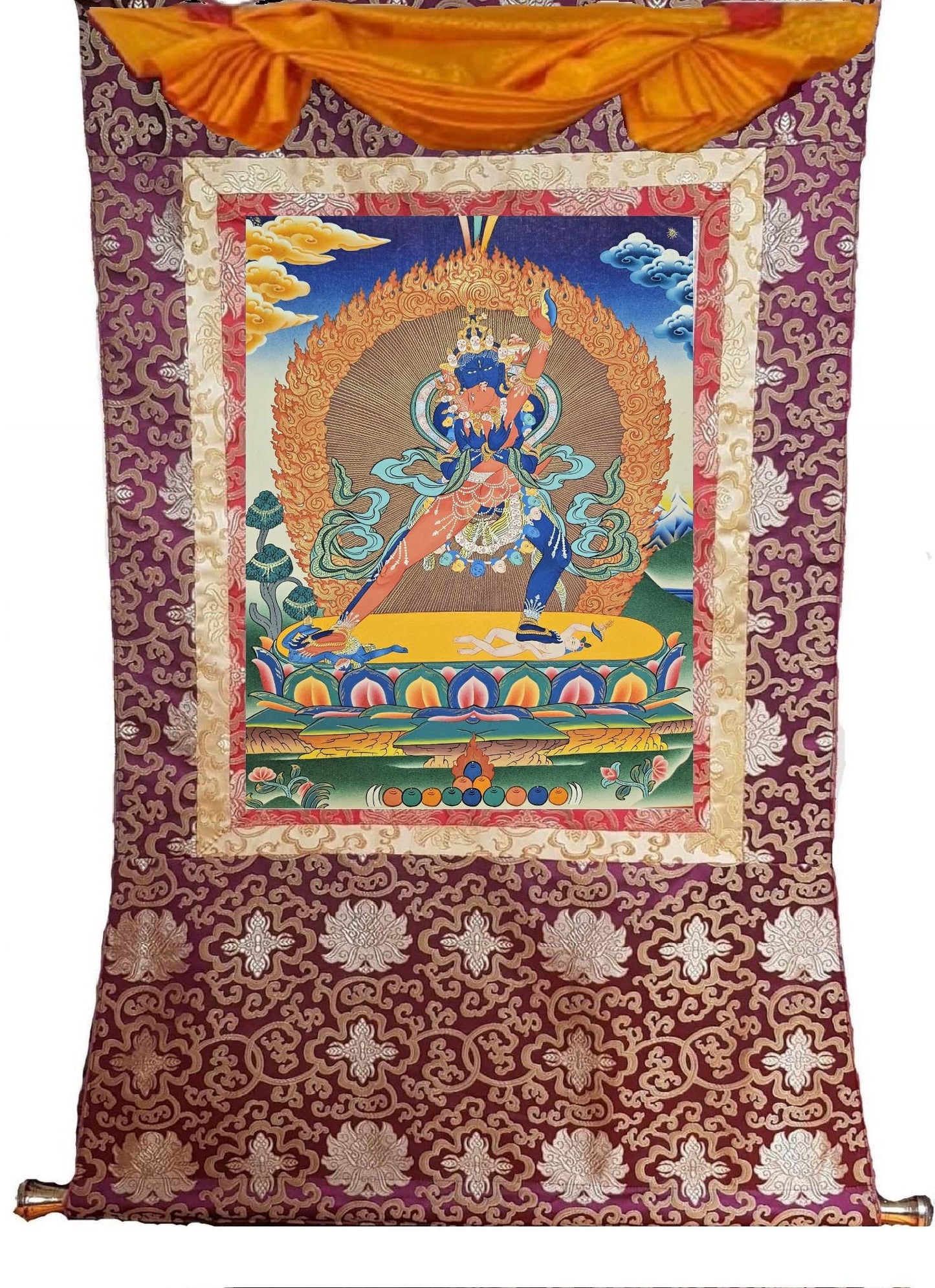 401. Two (2) -Armed Heruka Chakrasamvara with Consort Thangka (Thanka). Free Brocade / Free Shipping.