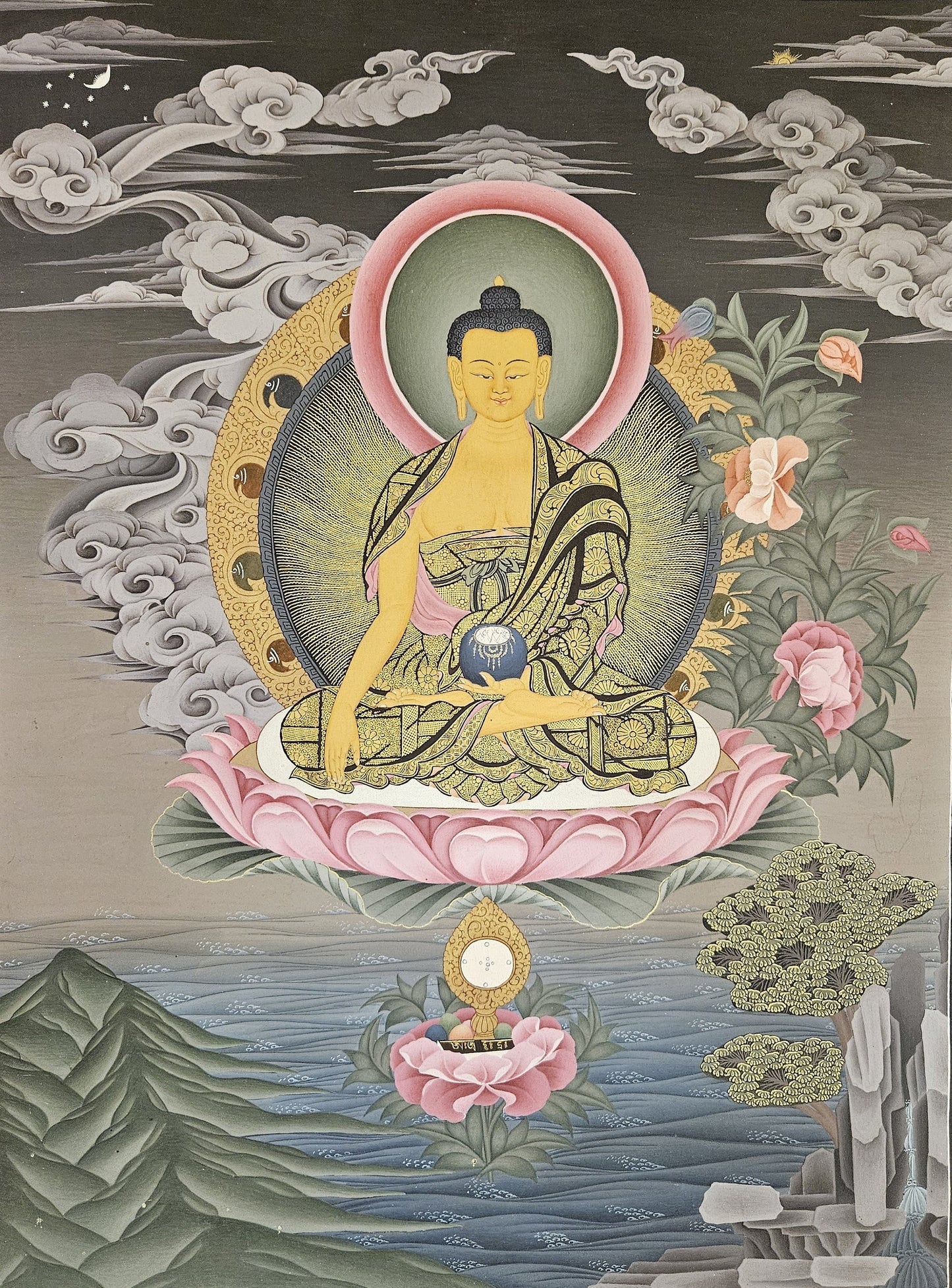 332. Shakyamuni Buddha Thangka (Thanka). Free Brocade / Free Shipping.