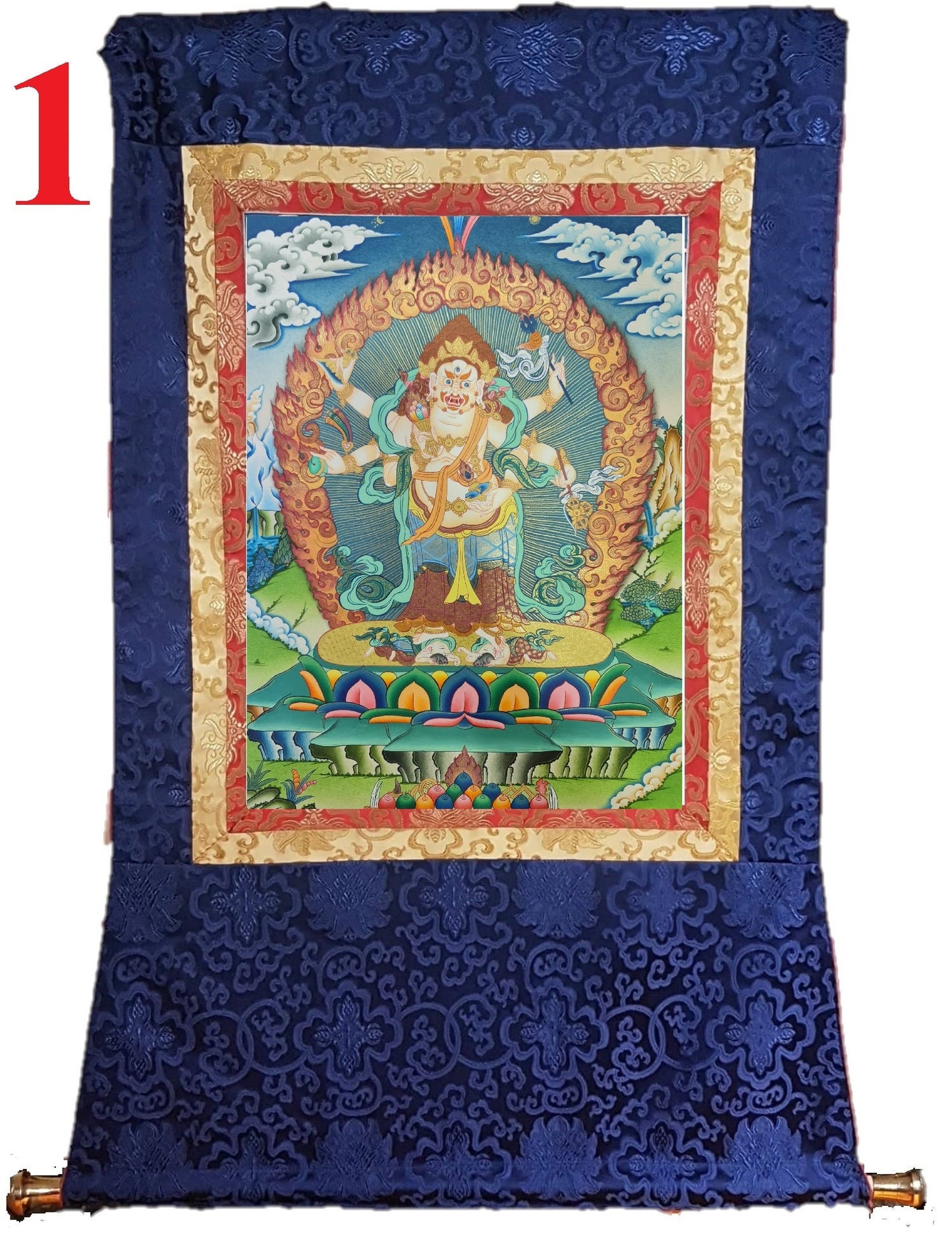 5. White Mahakala Thangka (Thanka). Free Brocade / Free Shipping.