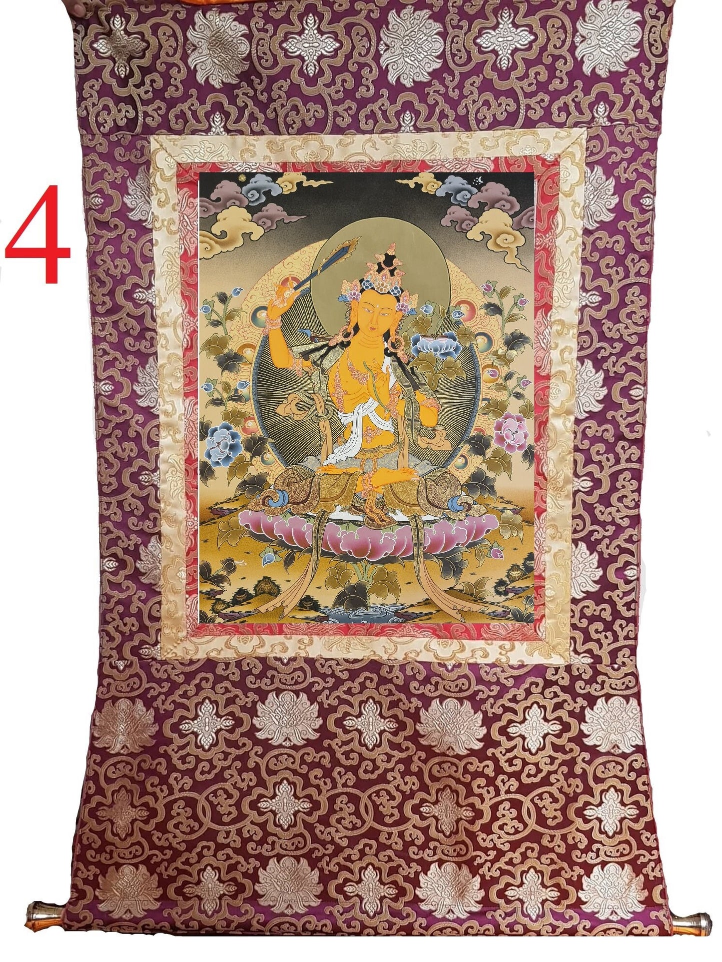 214. Manjushree (Manjushri) Thangka (Thanka). Free Brocade / Free Shipping.