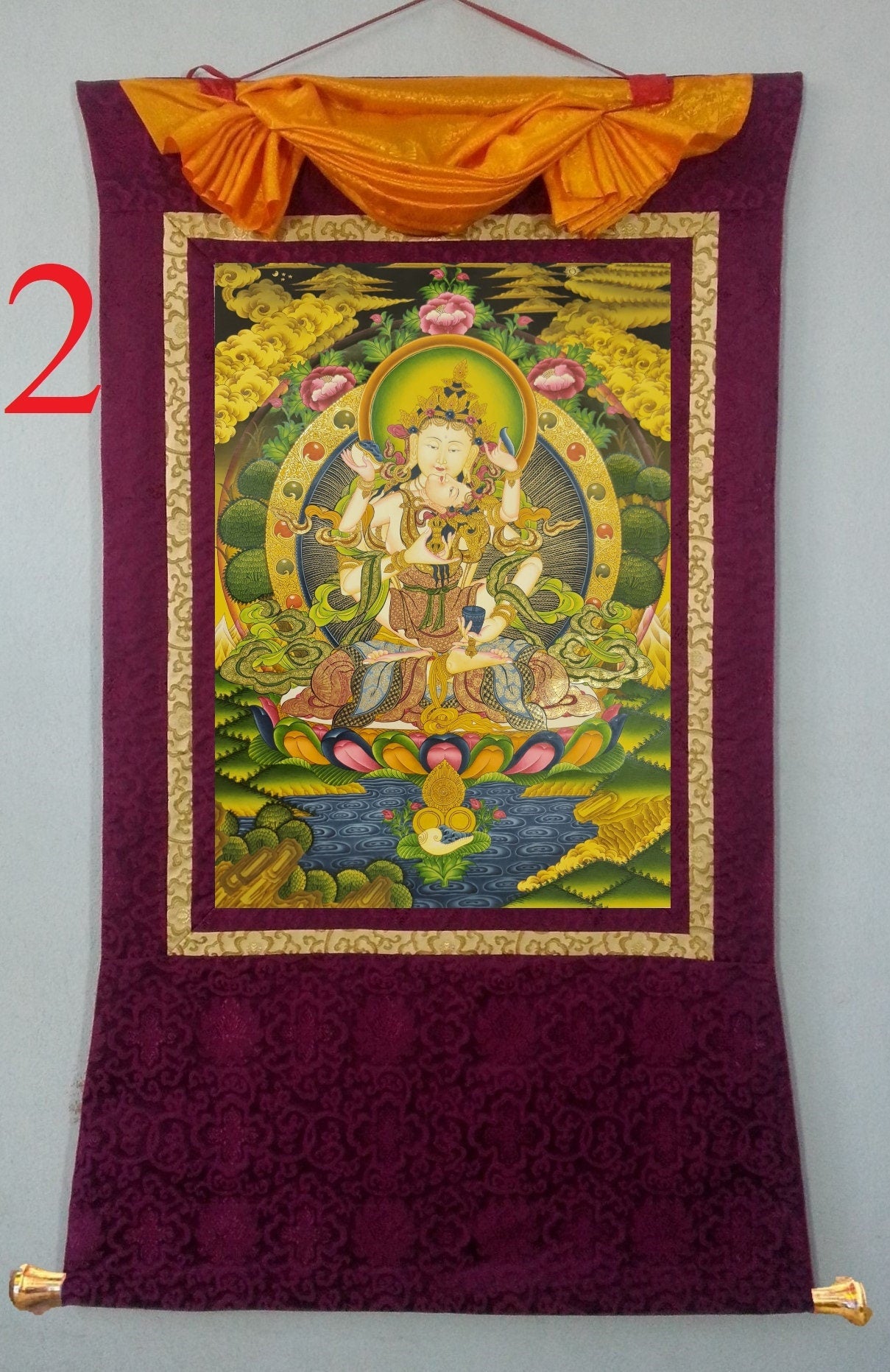 139. Vajrasattva Consort Tibetan Thangka (Thanka) Painting. Free Brocade / Free Shipping.