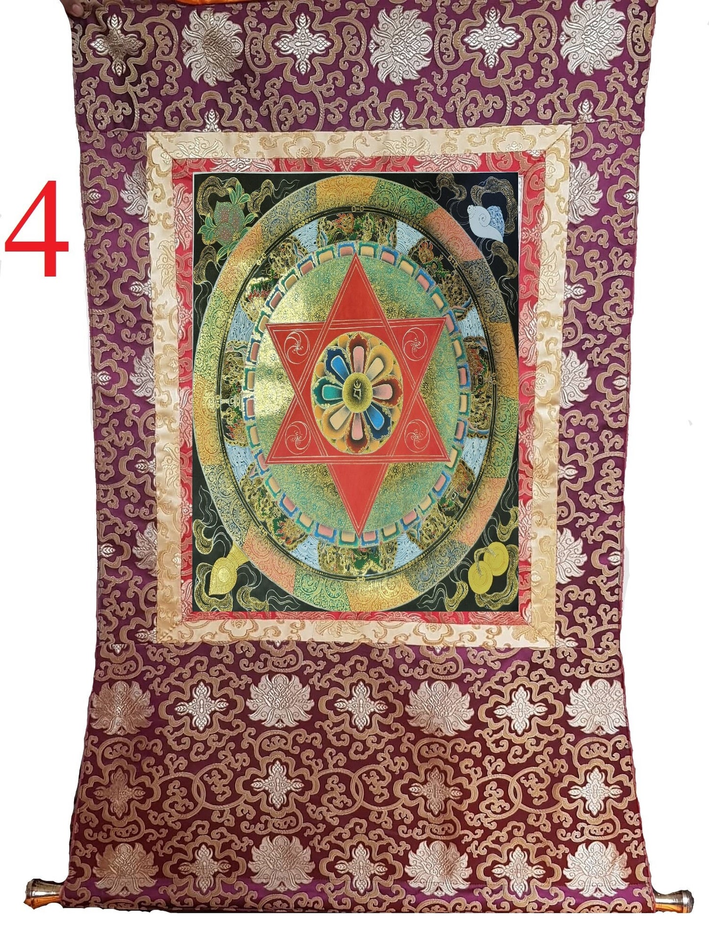 93. Black and 24 K Gold Mandala Thangka (Thanka). Free Brocade / Free Shipping.