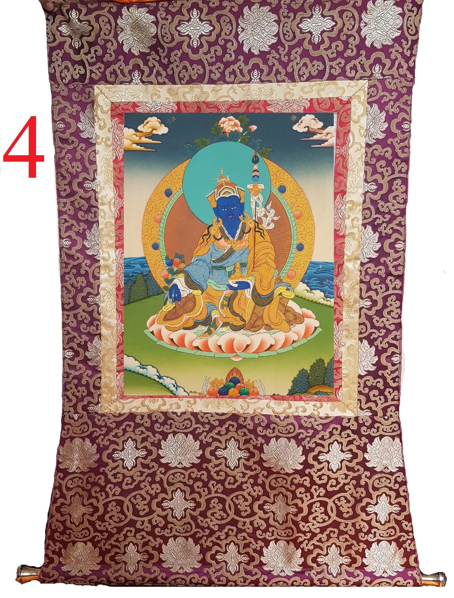 91. Medicine Guru Rinpoche Orgyen Menla Thanka (Thangka). Free Brocade / Free Shipping.
