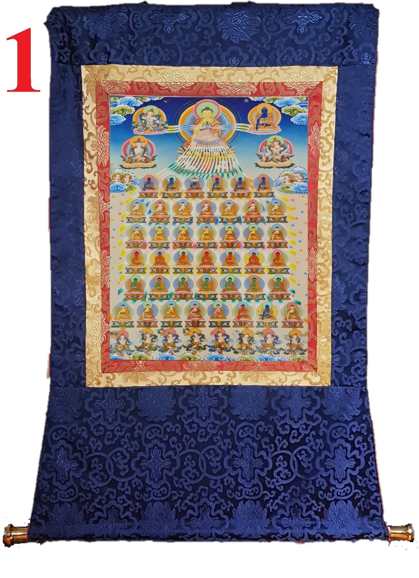 280. 35 Buddha Thangka (Thanka). Free Brocade / Free Shipping.