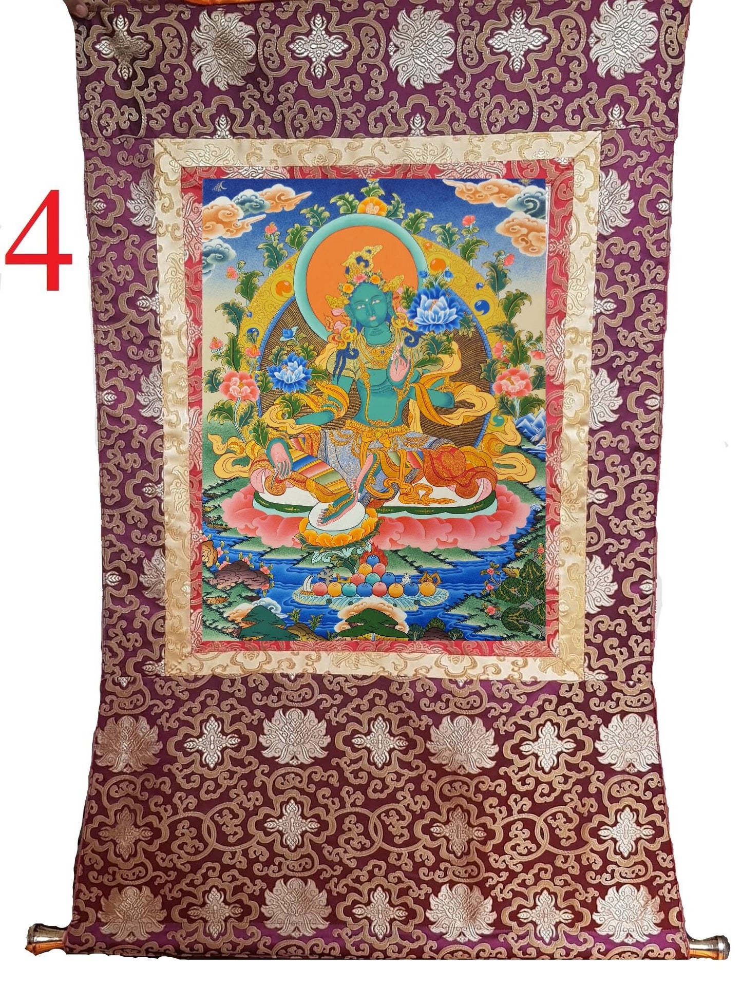 56. Green Tara Thangka (Thanka). Free Brocade / Free Shipping.