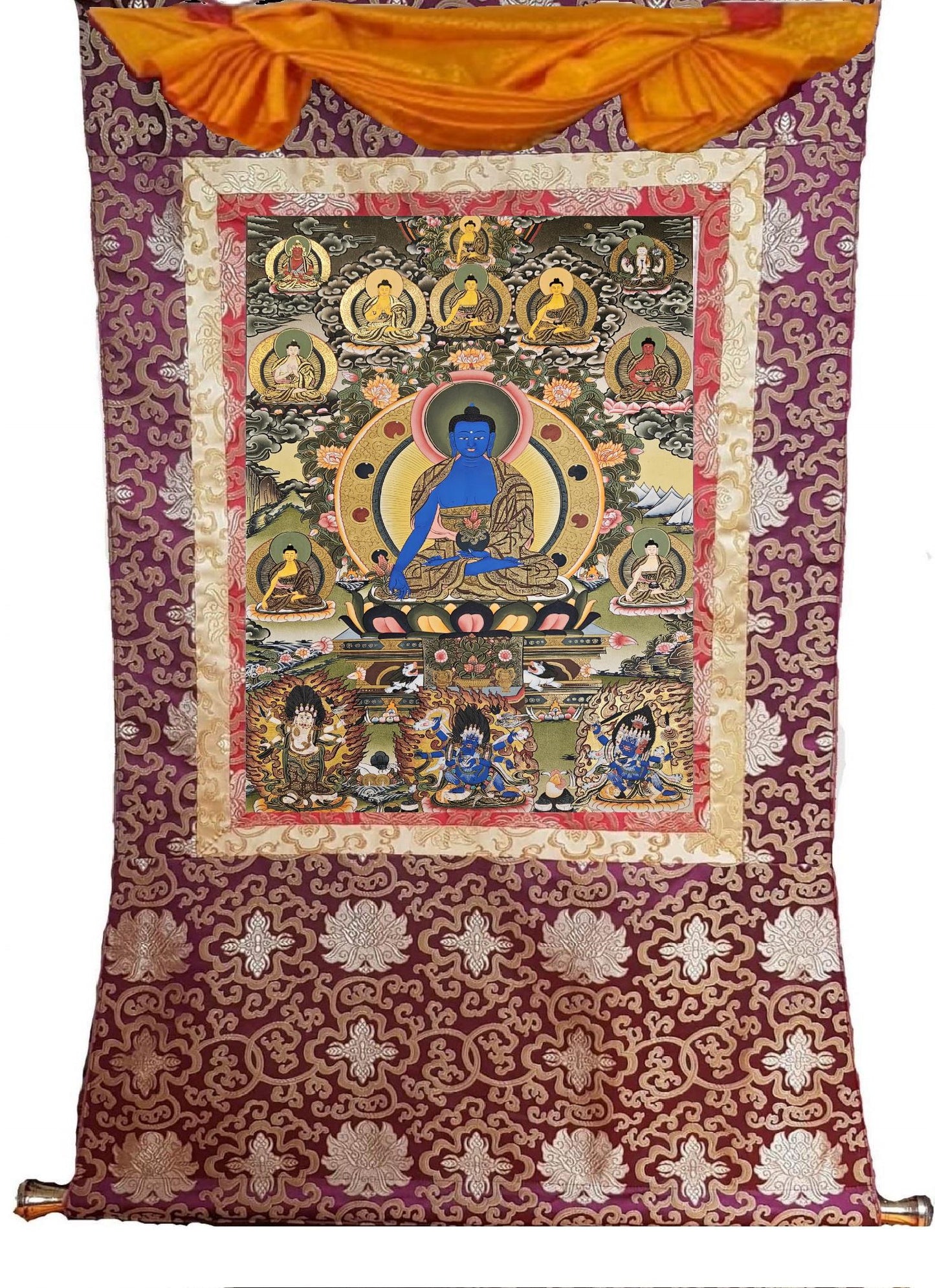 224. Eight (8) Medicine Buddha Thanka (Thangka). Free Brocade / Free Shipping.