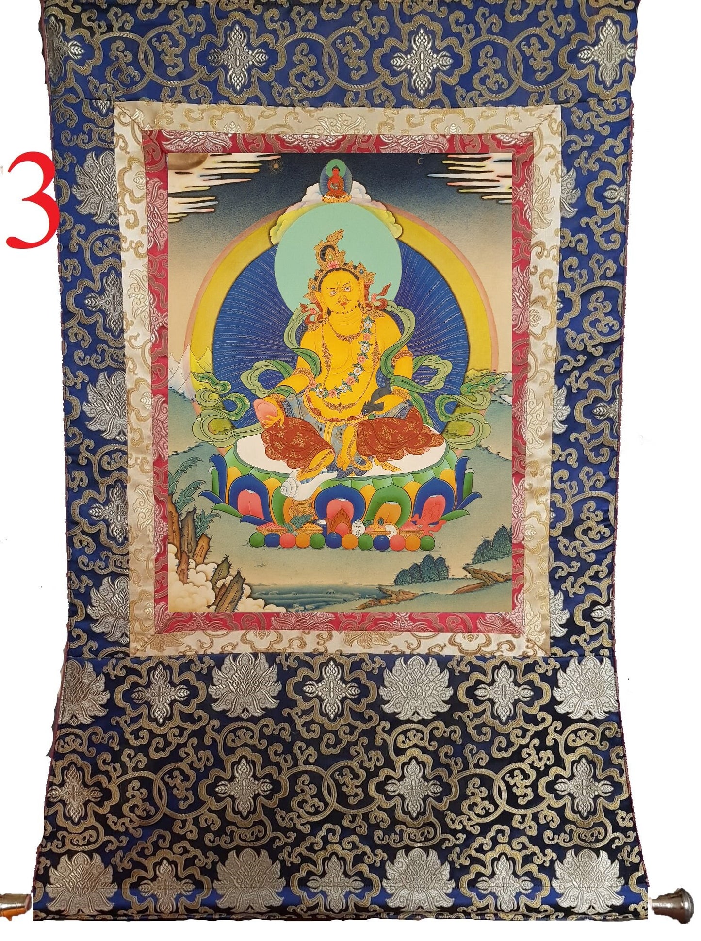 161. Jambhala or Zambhala Thangka (Thanka). Free Brocade / Free Shipping.
