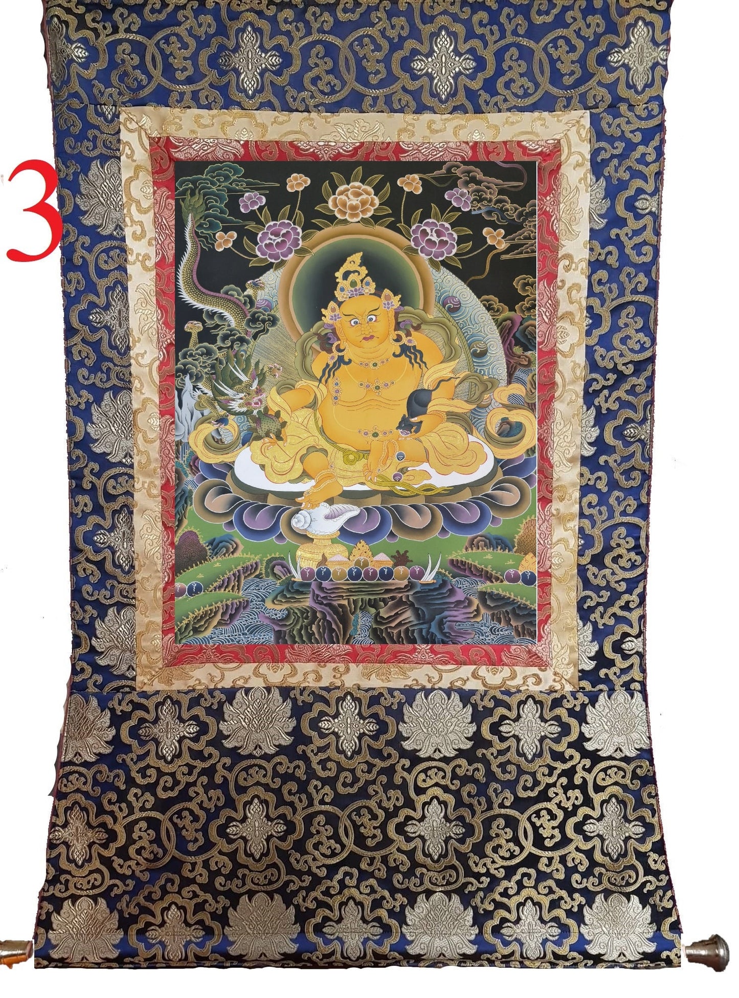 191. Jambhala or Zambhala Thangka (Thanka). Free Brocade / Free Shipping.