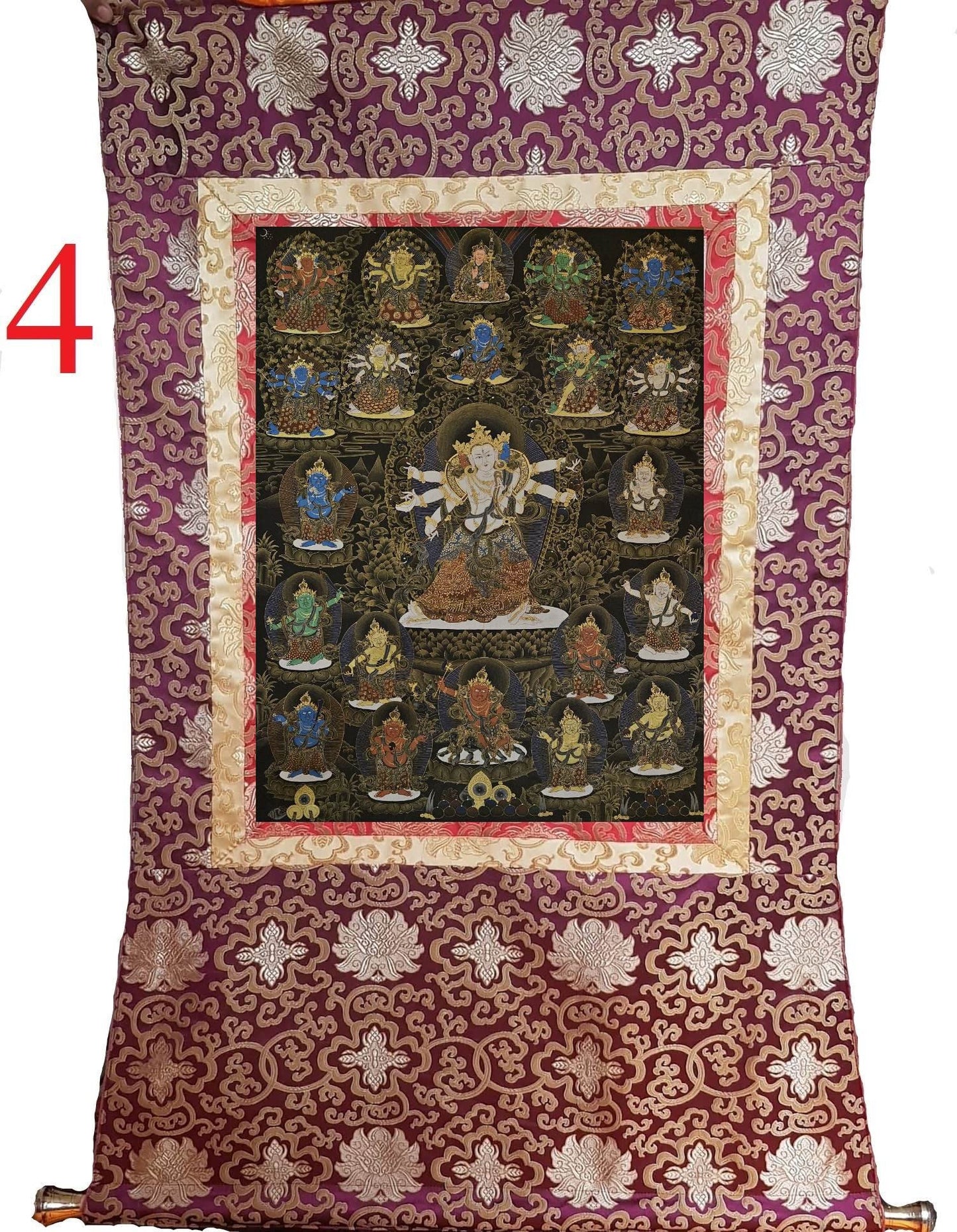 286. Twenty One (21) Dzambala Jambala Zambala Thanka (Thangka). Free Brocade / Free Shipping.