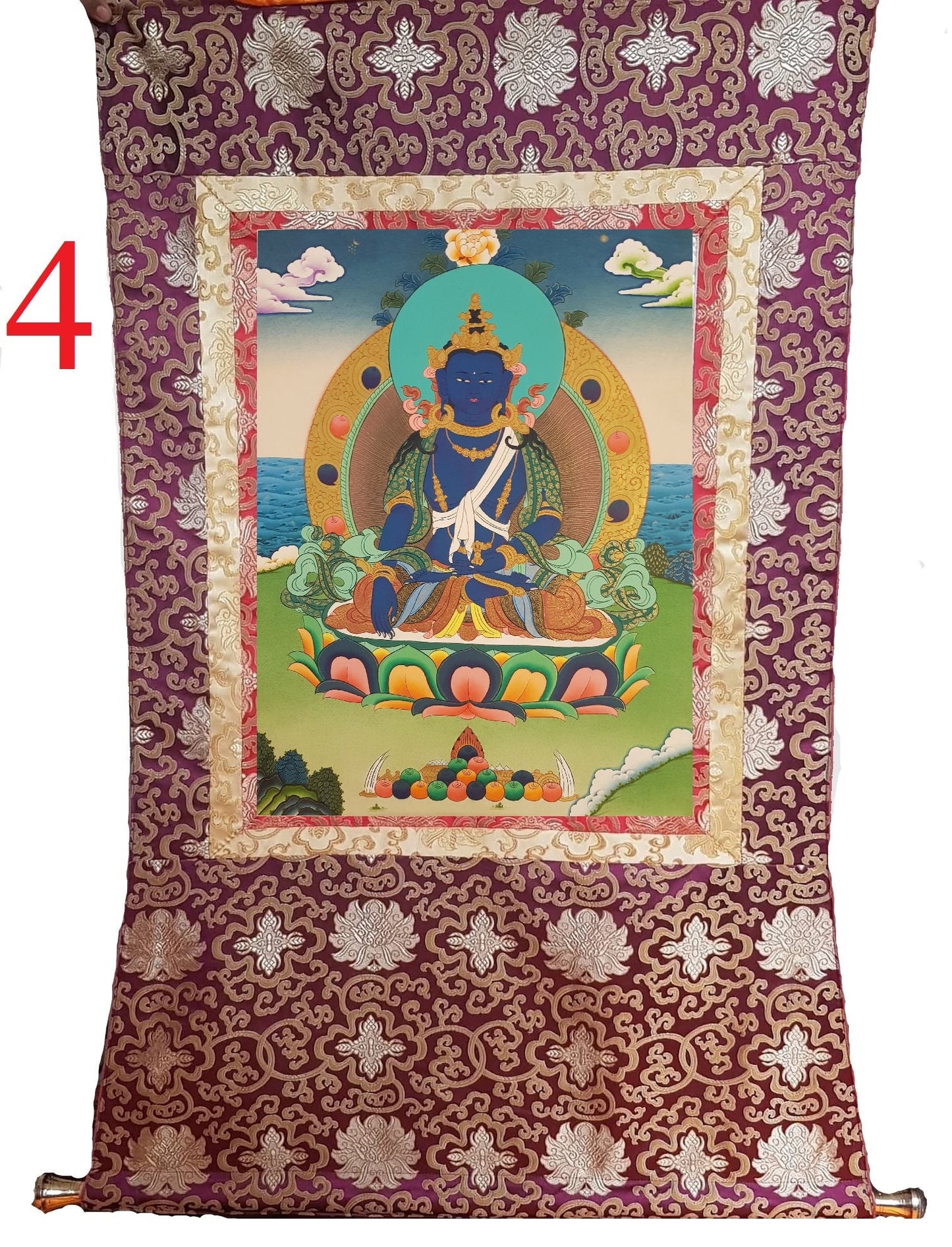 92. Akshobhya (Medukpa) Buddha Thangka (Thanka). Free Brocade / Free Shipping.