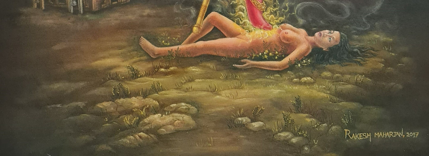 Vajravarahi Samding Dorje Phagmo(Phamo) Oil Newari Painting Paubha in Canvas. Signed by the Artist.