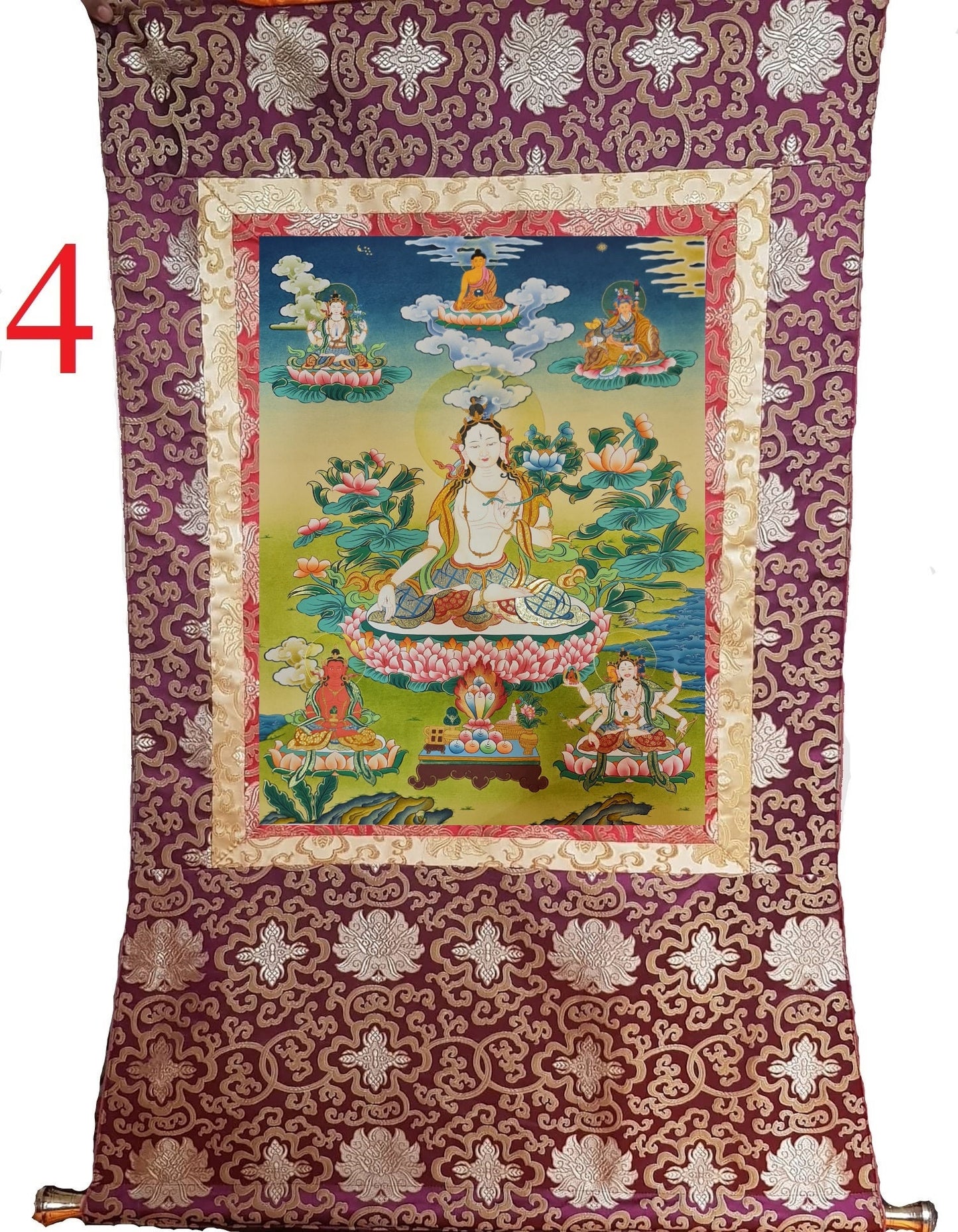 255. White Tara Thangka (Thanka). Free Brocade / Free Shipping.