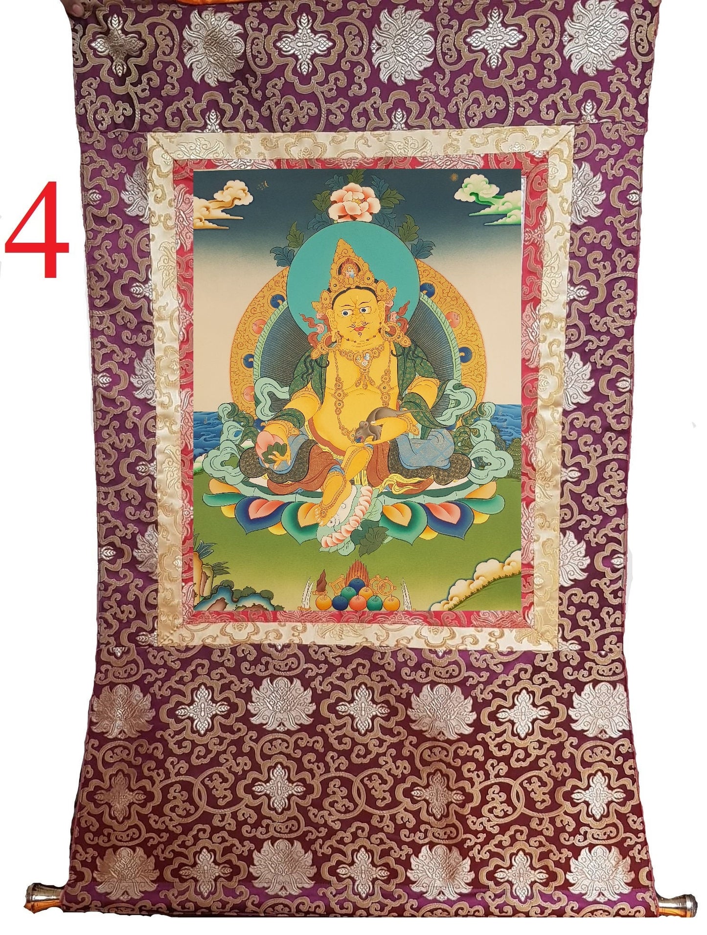 159. Jambhala or Zambhala Thangka (Thanka). Free Brocade / Free Shipping.