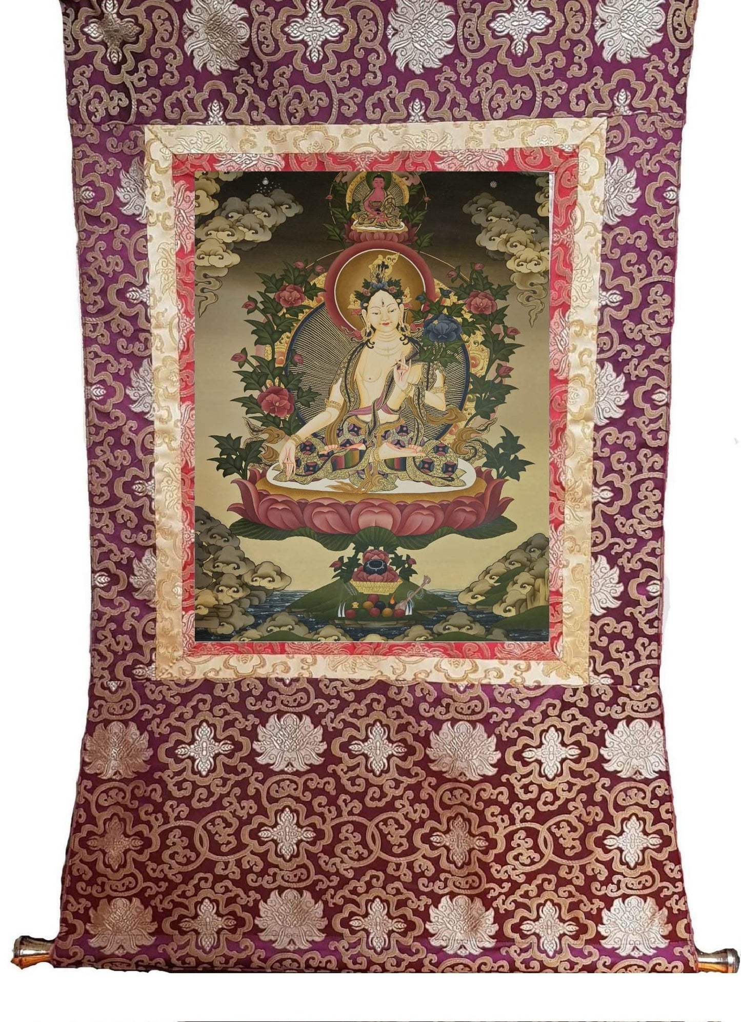 314. White Tara Thangka (Thanka). Free Brocade / Free Shipping.