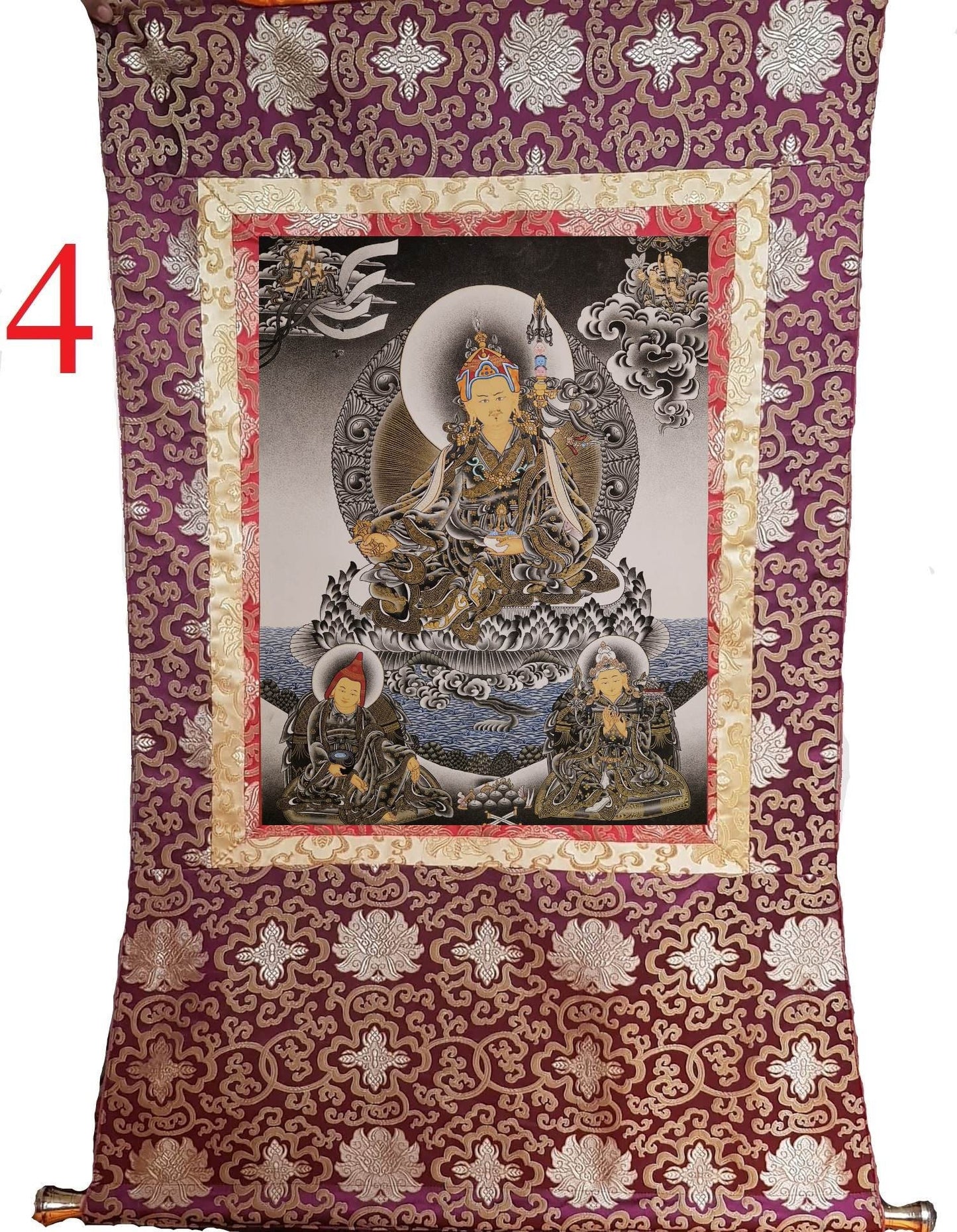 64. High Quality Fine Art Guru Rinpoche Padmasambhava Thanka (Thangka). Free Brocade / Free Shipping.