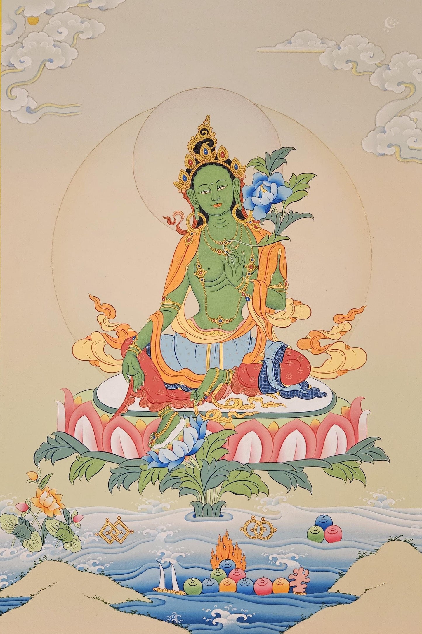58. Green Tara Thangka (Thanka). Free Brocade / Free Shipping.