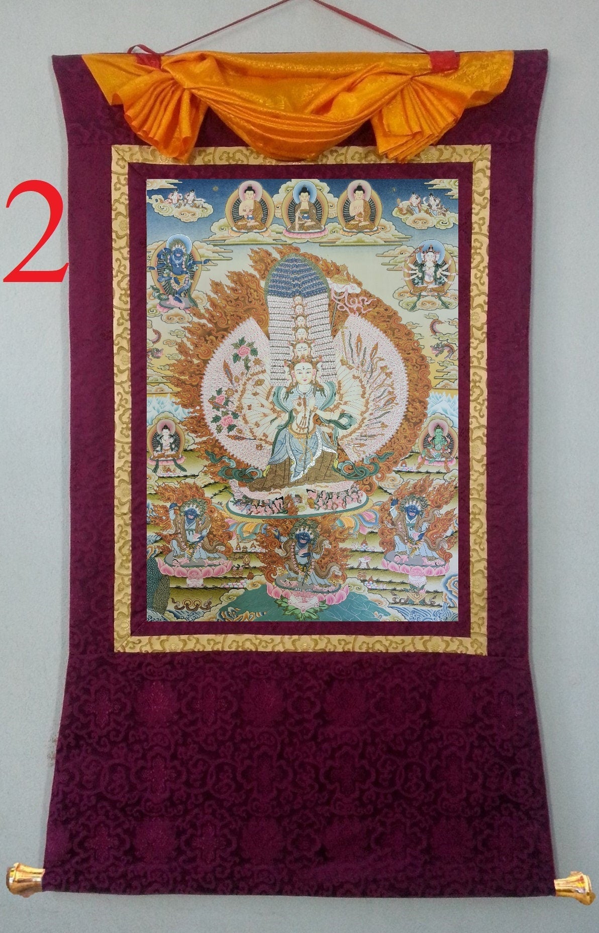 46. 1000 Arm Dhukkar (Dukkar) Thangka (Thanka). Free Brocade / Free Shipping.