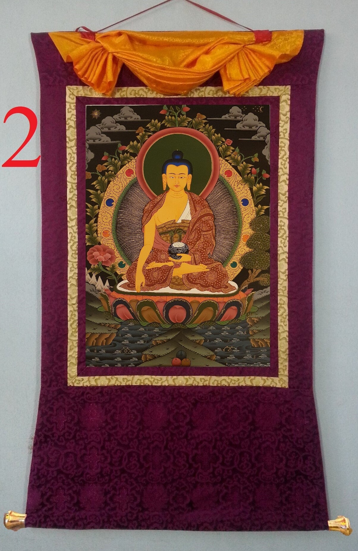 117. Shakyamuni Buddha Thangka (Thanka). Free Brocade / Free Shipping.