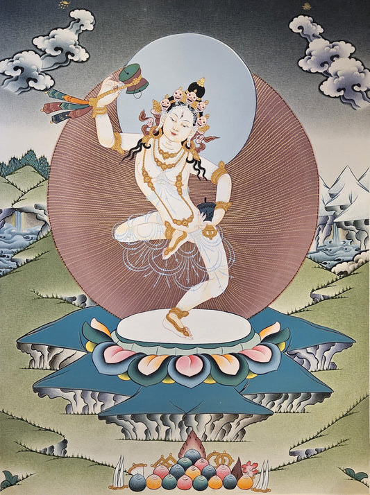 110. Machig Labdron for Chod Practice Thangka (Thanka). Free Brocade / Free Shipping.