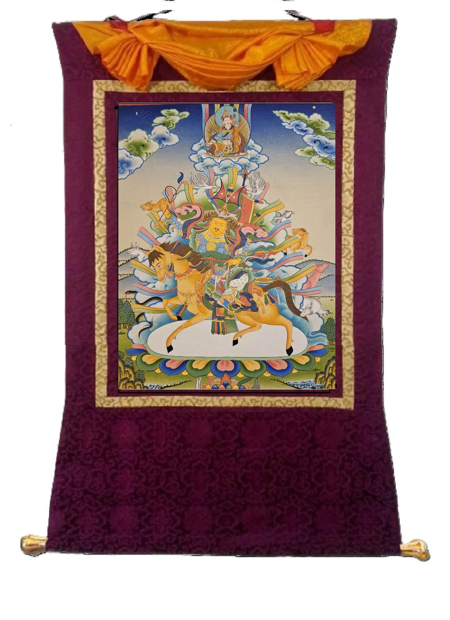 322. King Gesar Thangka (Thanka). Free Brocade / Free Shipping.