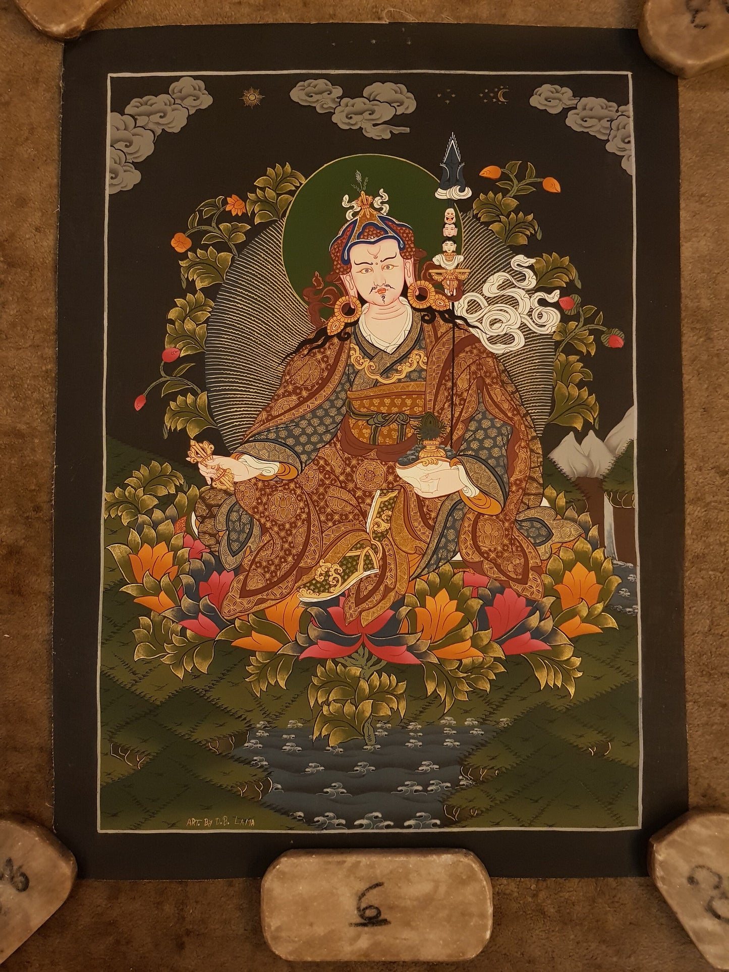 68. Guru Rinpoche Padmasambhava Thanka (Thangka). Free Brocade / Free Shipping.