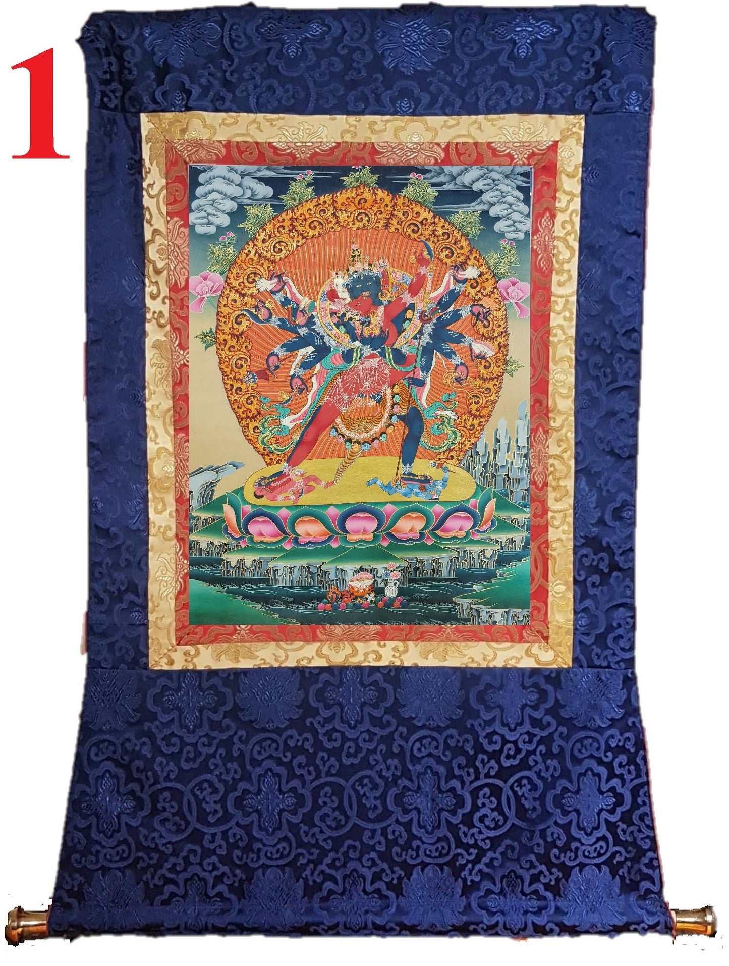 222. 12 Arm Chakrasamvara Thanka (Thangka) Painting. Free Brocade / Free Shipping.