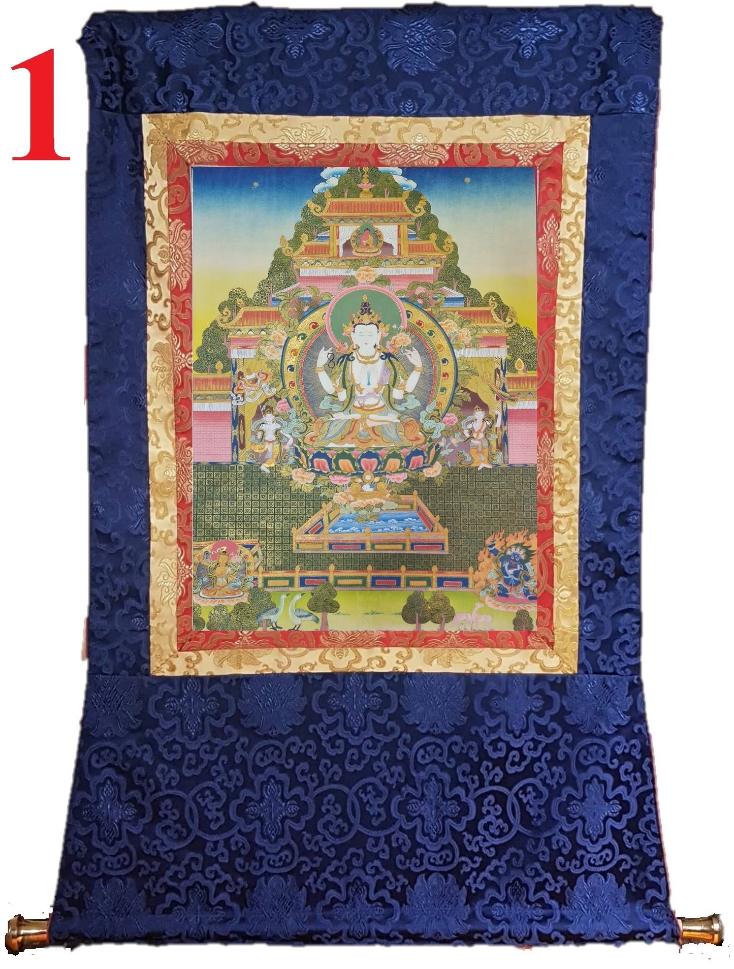 193. Chenrezig Thangka (Thanka).  Free Brocade / Free Shipping.