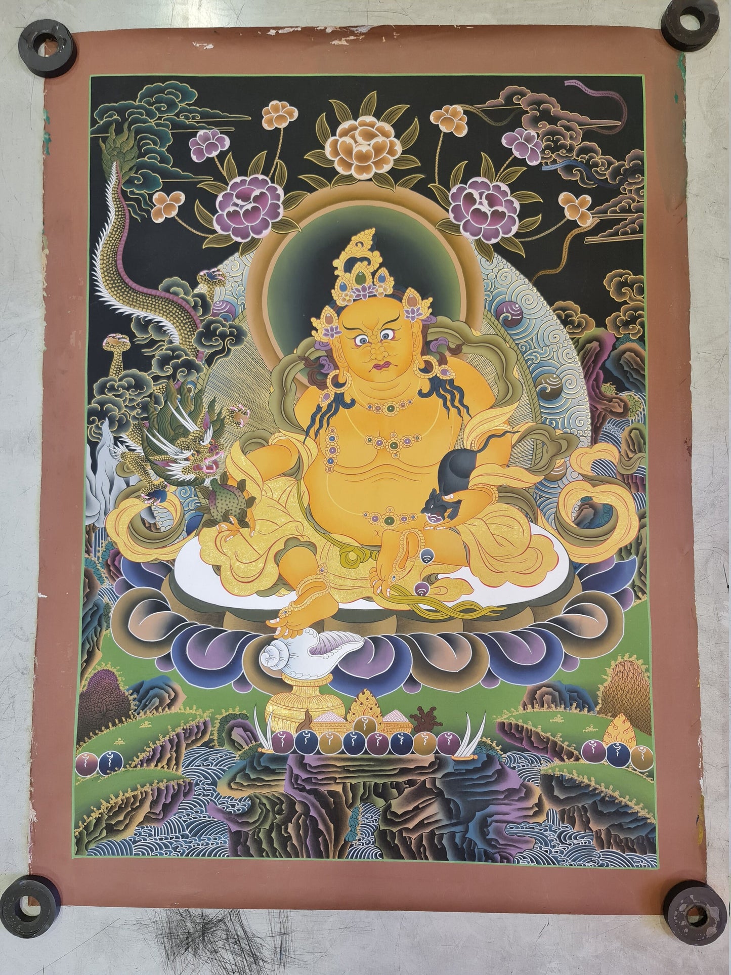 191. Jambhala or Zambhala Thangka (Thanka). Free Brocade / Free Shipping.