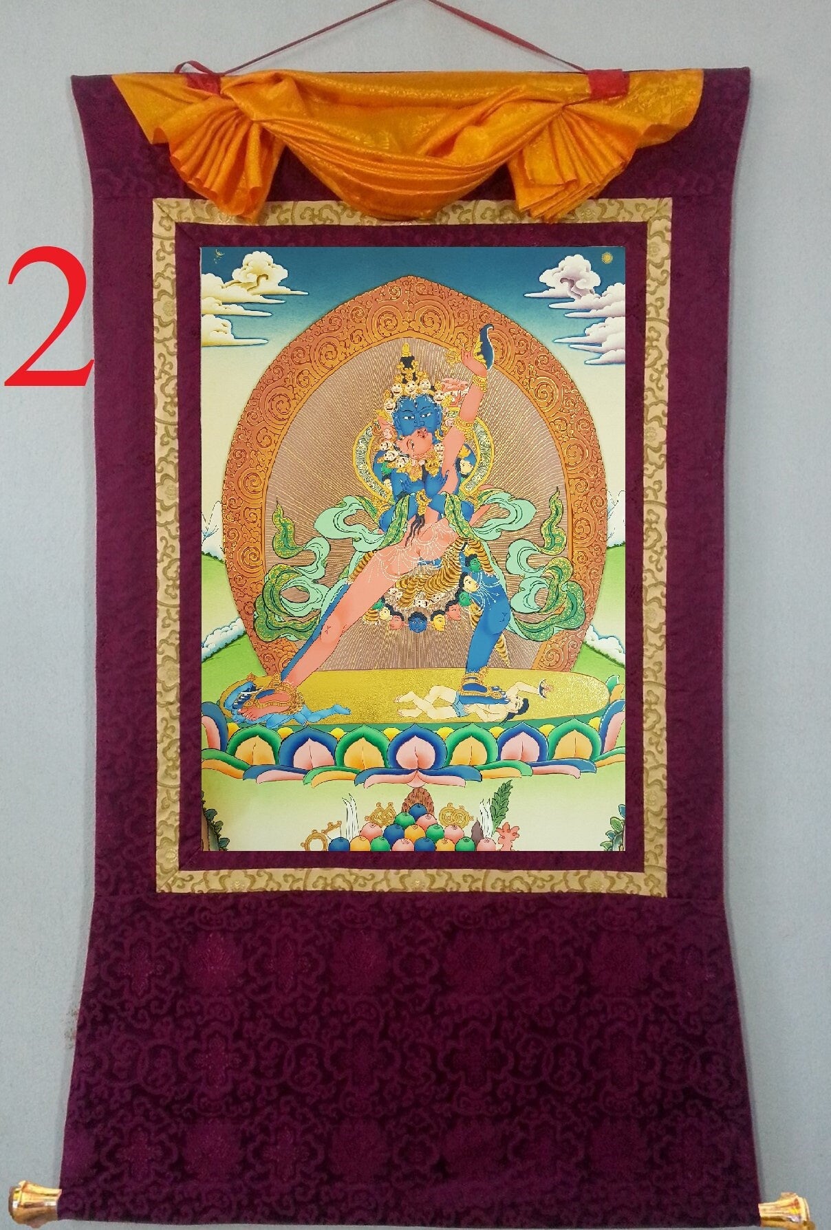 24. Two-Armed Heruka Chakrasamvara with Consort Thangka (Thanka). Free Brocade / Free Shipping.
