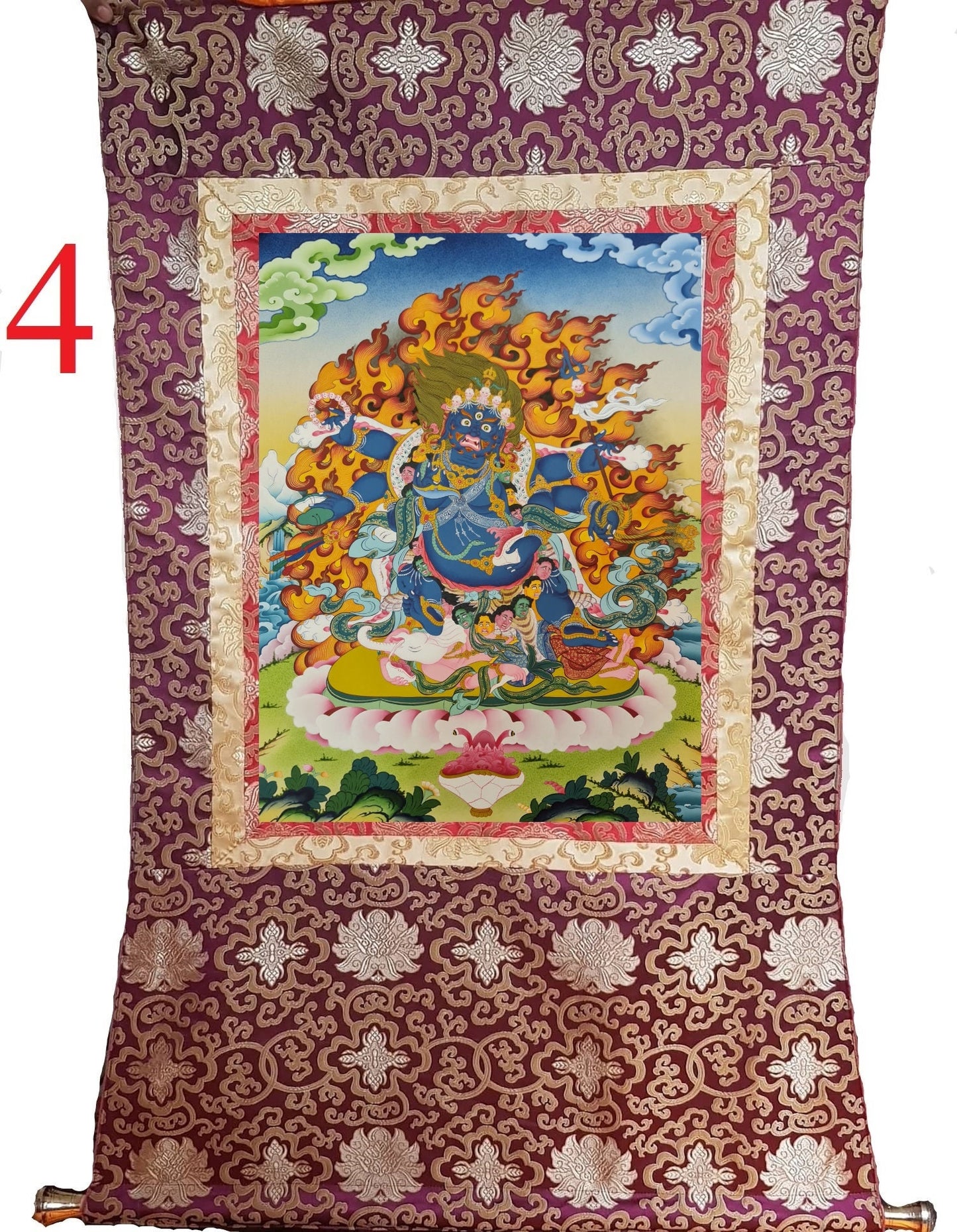 75. 6 Arm Mahakala Thanka (Thangka). Free Brocade / Free Shipping.