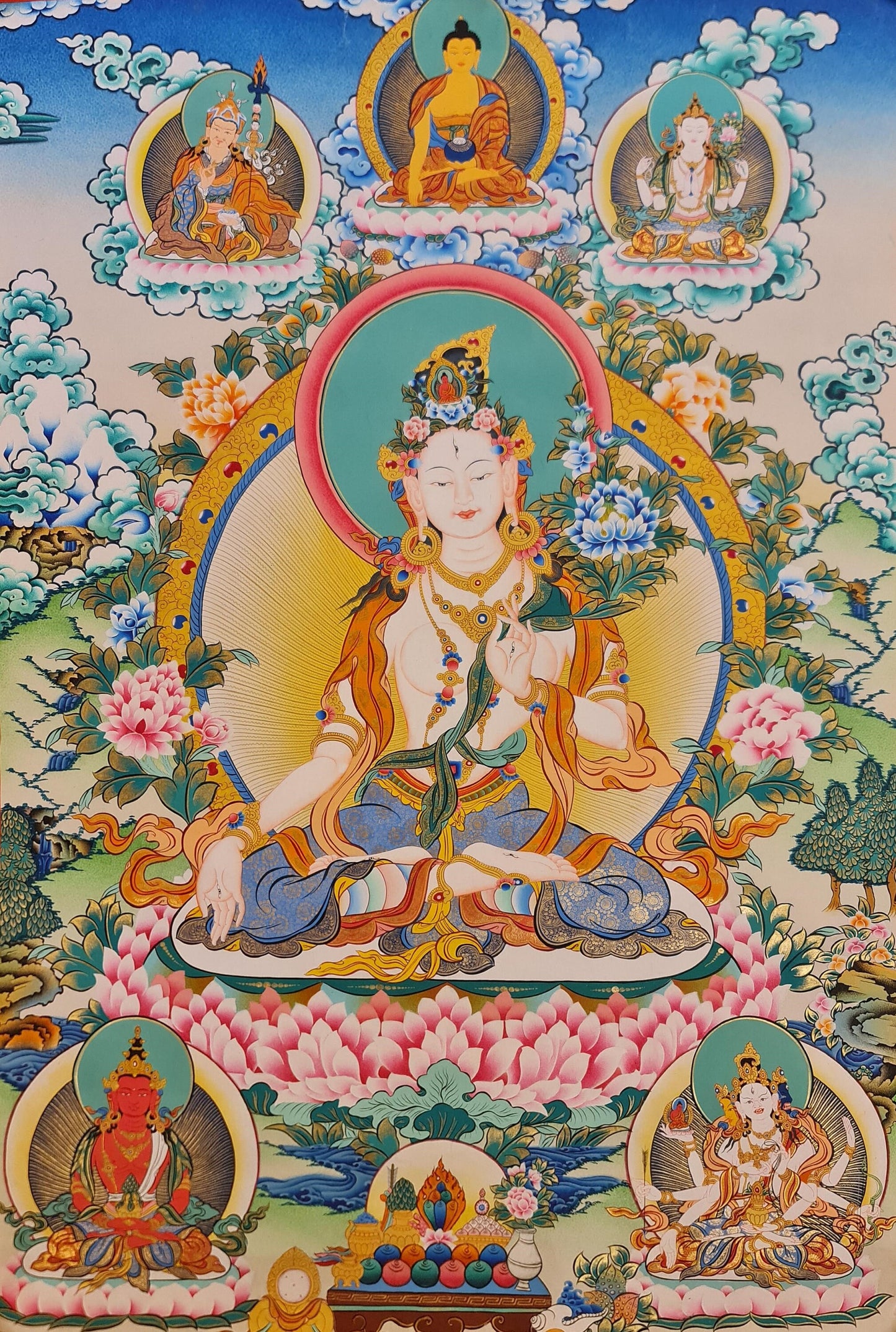 207. White Tara Thangka (Thanka). Free Brocade / Free Shipping.