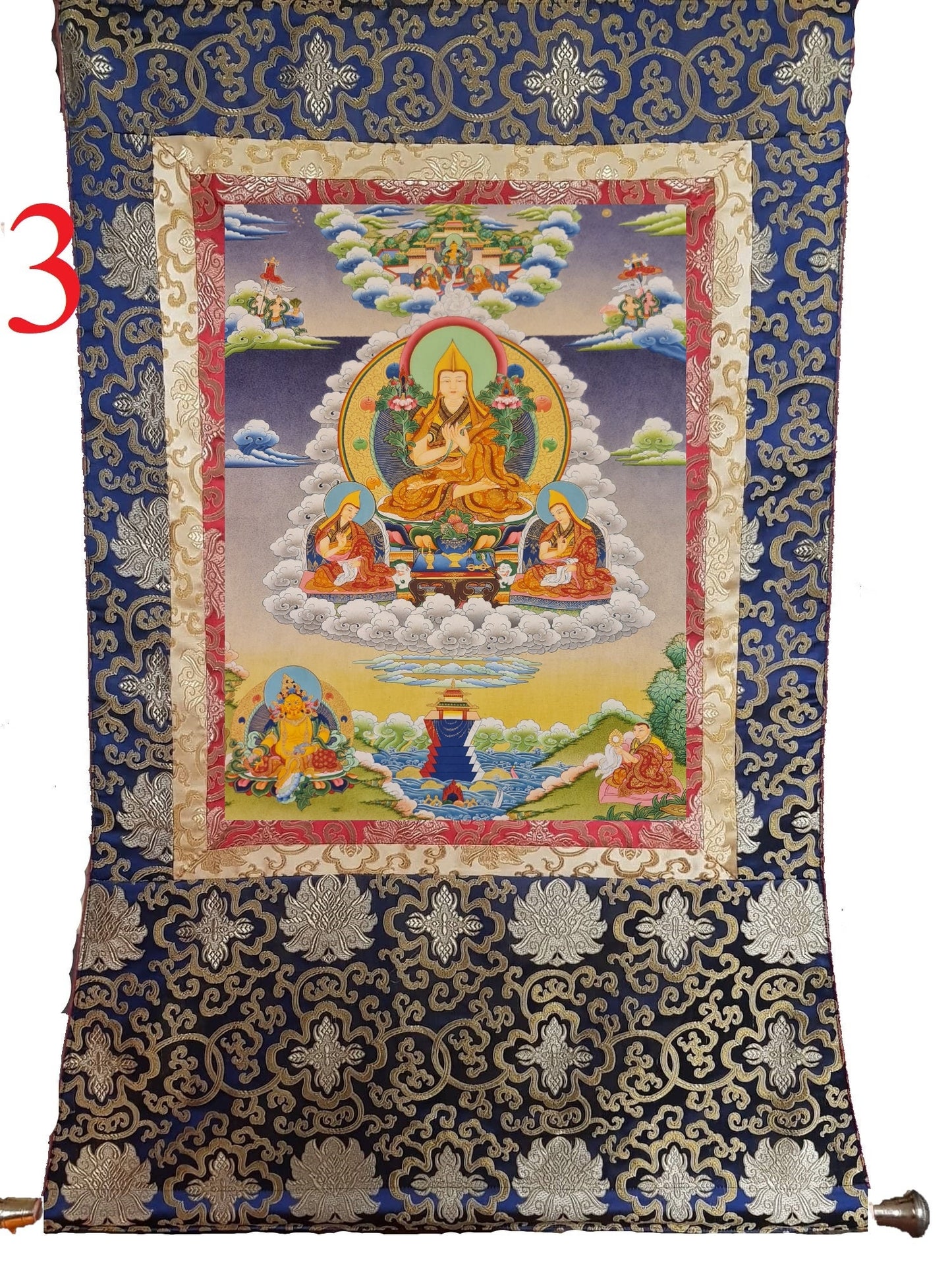 125. Lama Tsongkhapa Thangka (Thanka).  Free Brocade / Free Shipping.