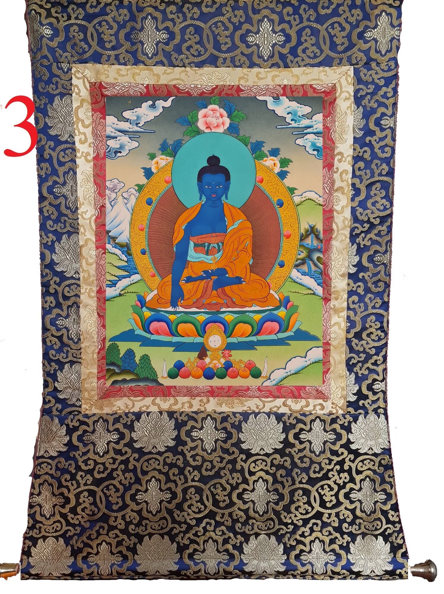 164. Akshobhya (Medukpa) Buddha Thangka (Thanka). Free Brocade / Free Shipping.