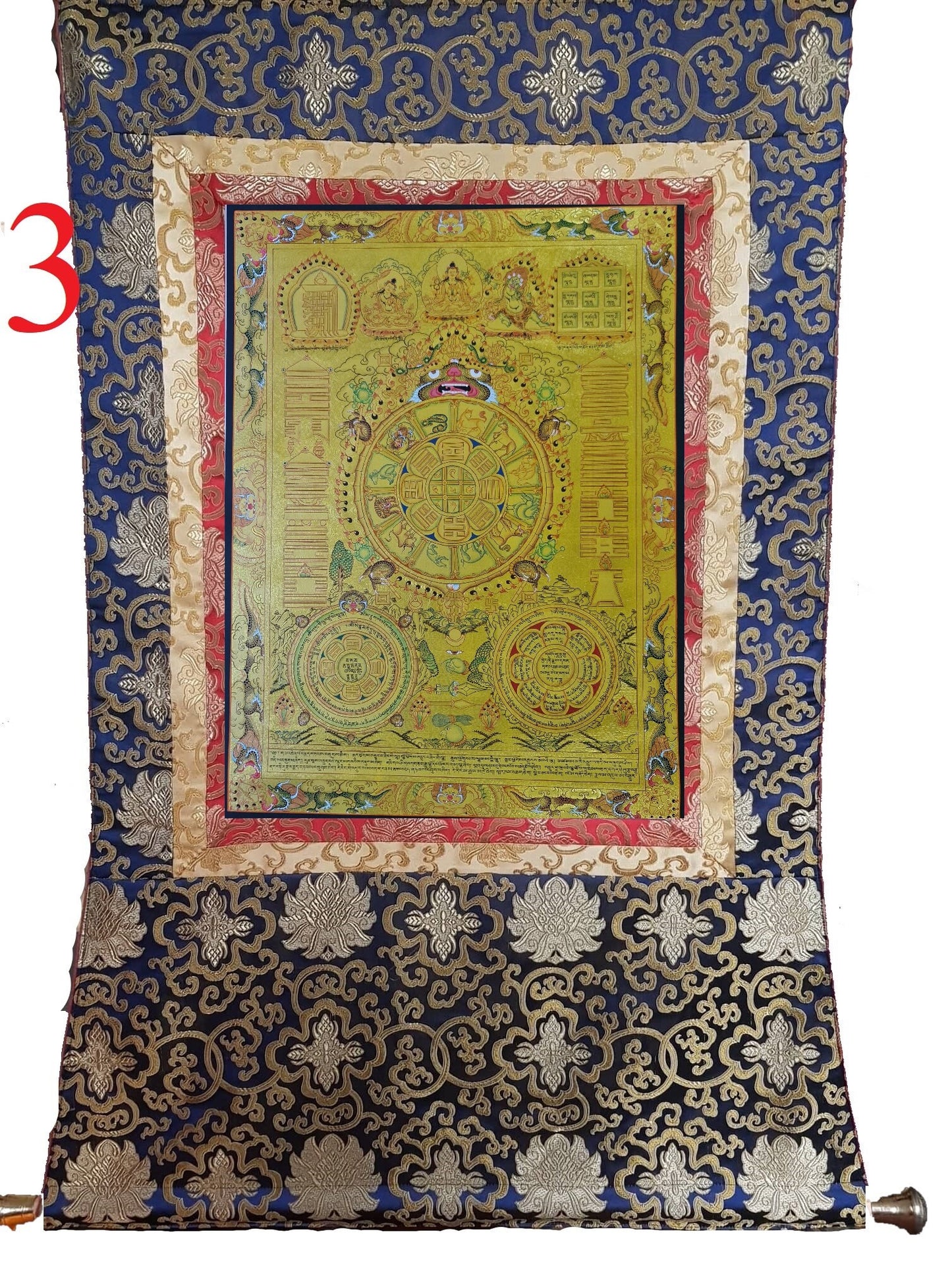 217. 24 K Gold Tibetan Calendar Thangka (Thanka). Free Brocade / Free Shipping.