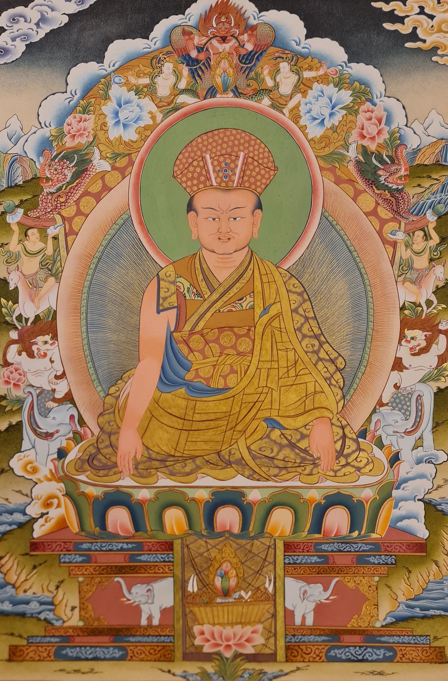 284. Phagmo Drupa Dorje Gyalpo Thanka (Thangka).  Free Brocade / Free Shipping.