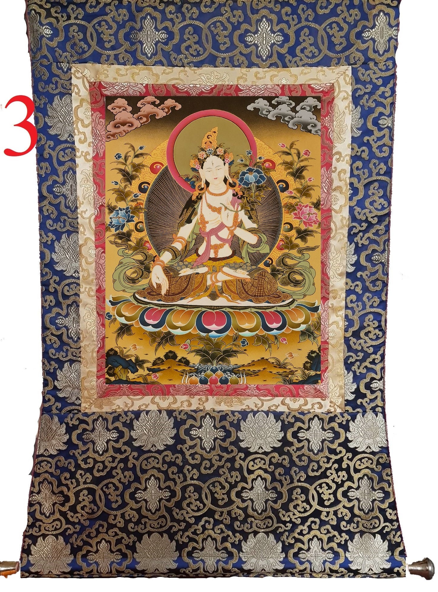 148. White Tara Thangka (Thanka). Free Brocade / Free Shipping.