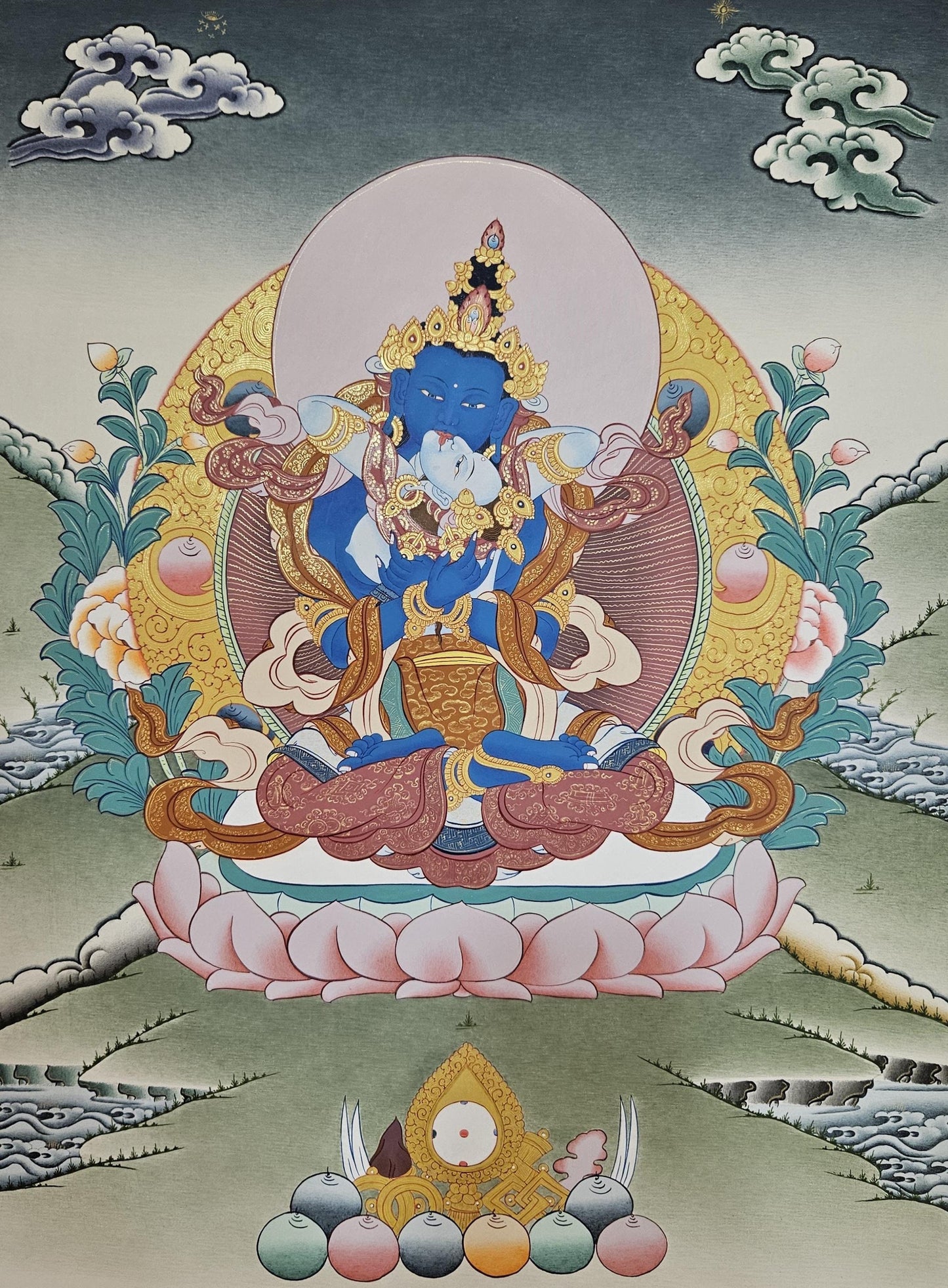 357. Dorje Chang Vajradhara Consort Thangka (Thanka). Free Brocade / Free Shipping.