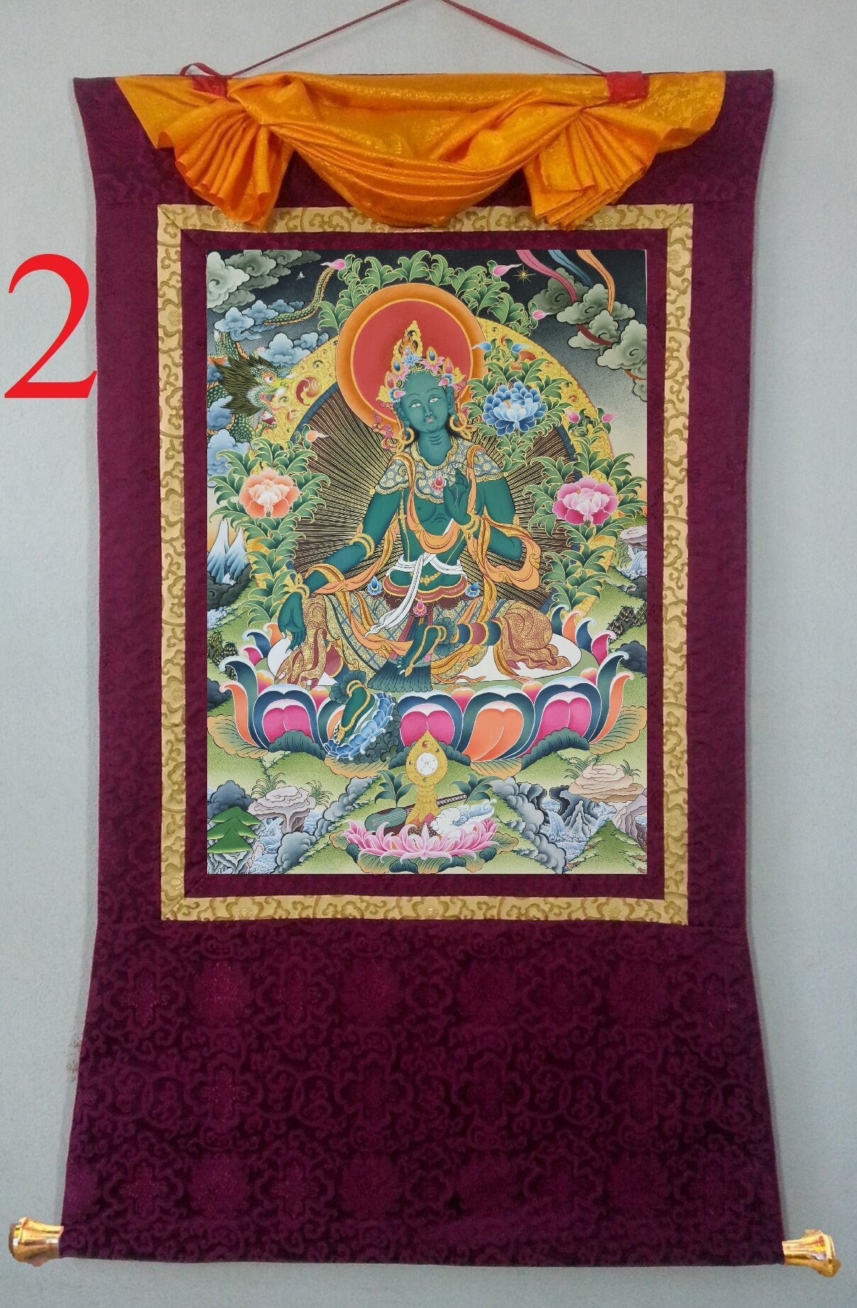 194. Green Tara Thangka (Thanka). Free Brocade / Free Shipping.