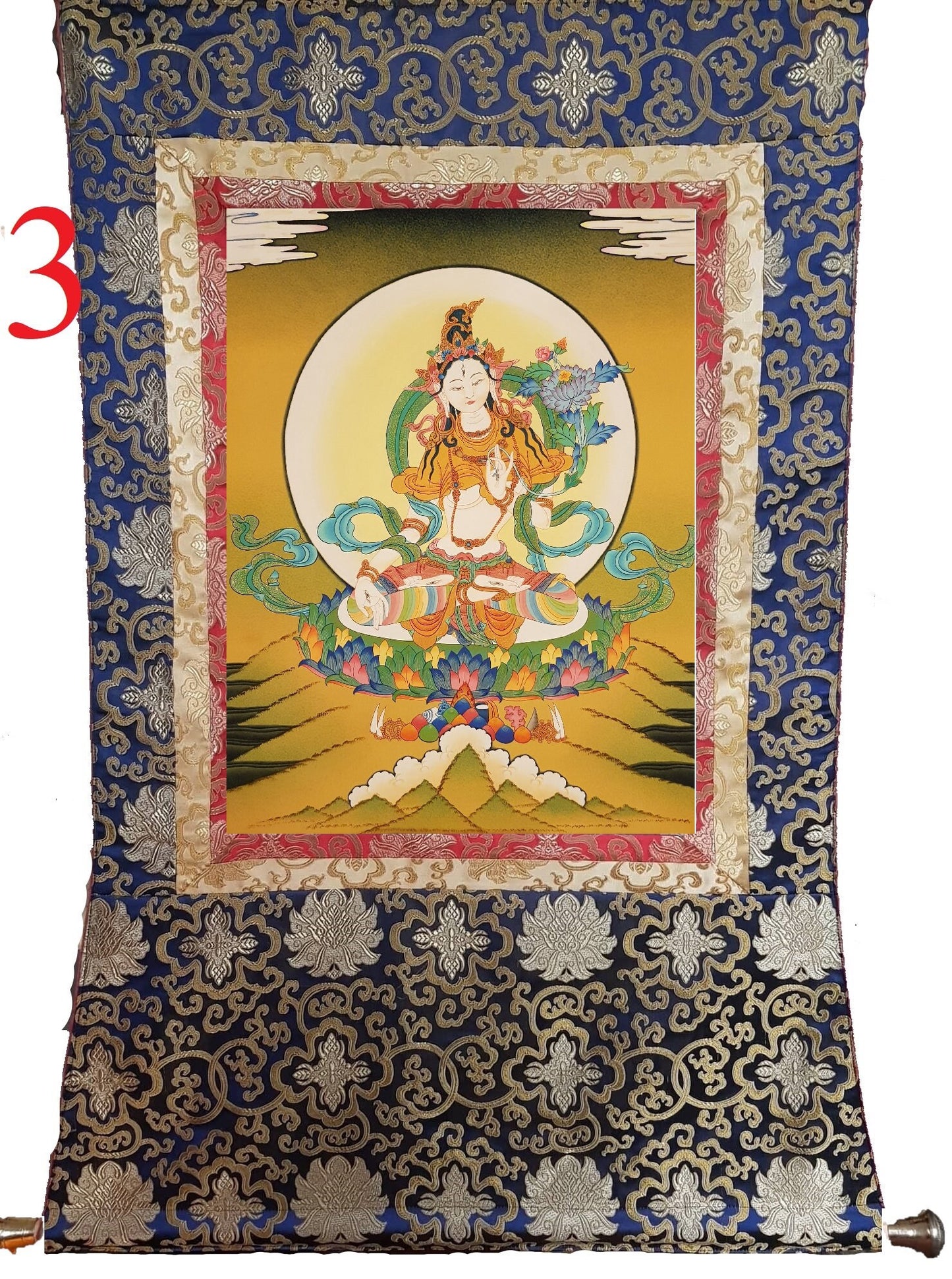 153. White Tara Thangka (Thanka). Free Brocade / Free Shipping.