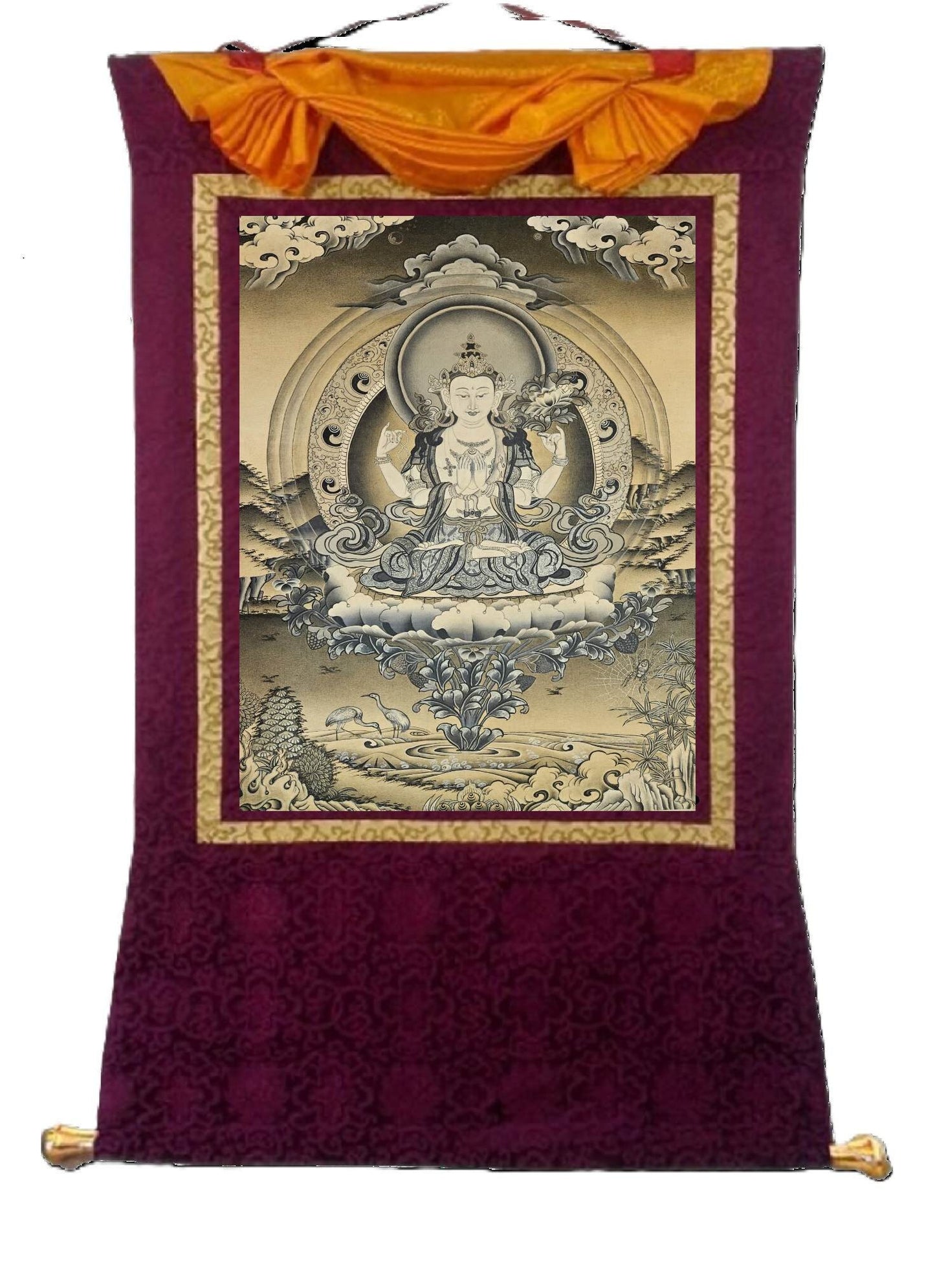 312. Chenrezig Thangka (Thanka).  Free Brocade / Free Shipping.