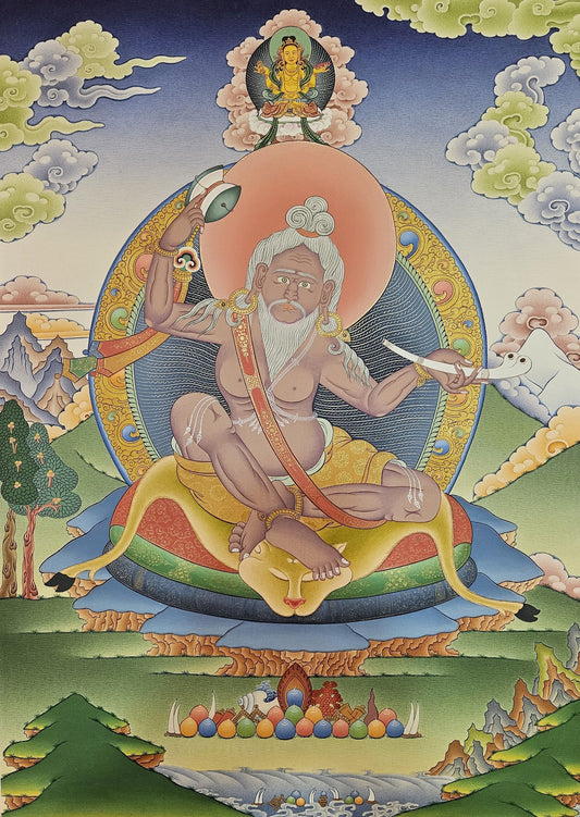 244. Padampa Sangye (Pha Dampa Sangye) Thangka (Thanka). Free Brocade / Free Shipping.
