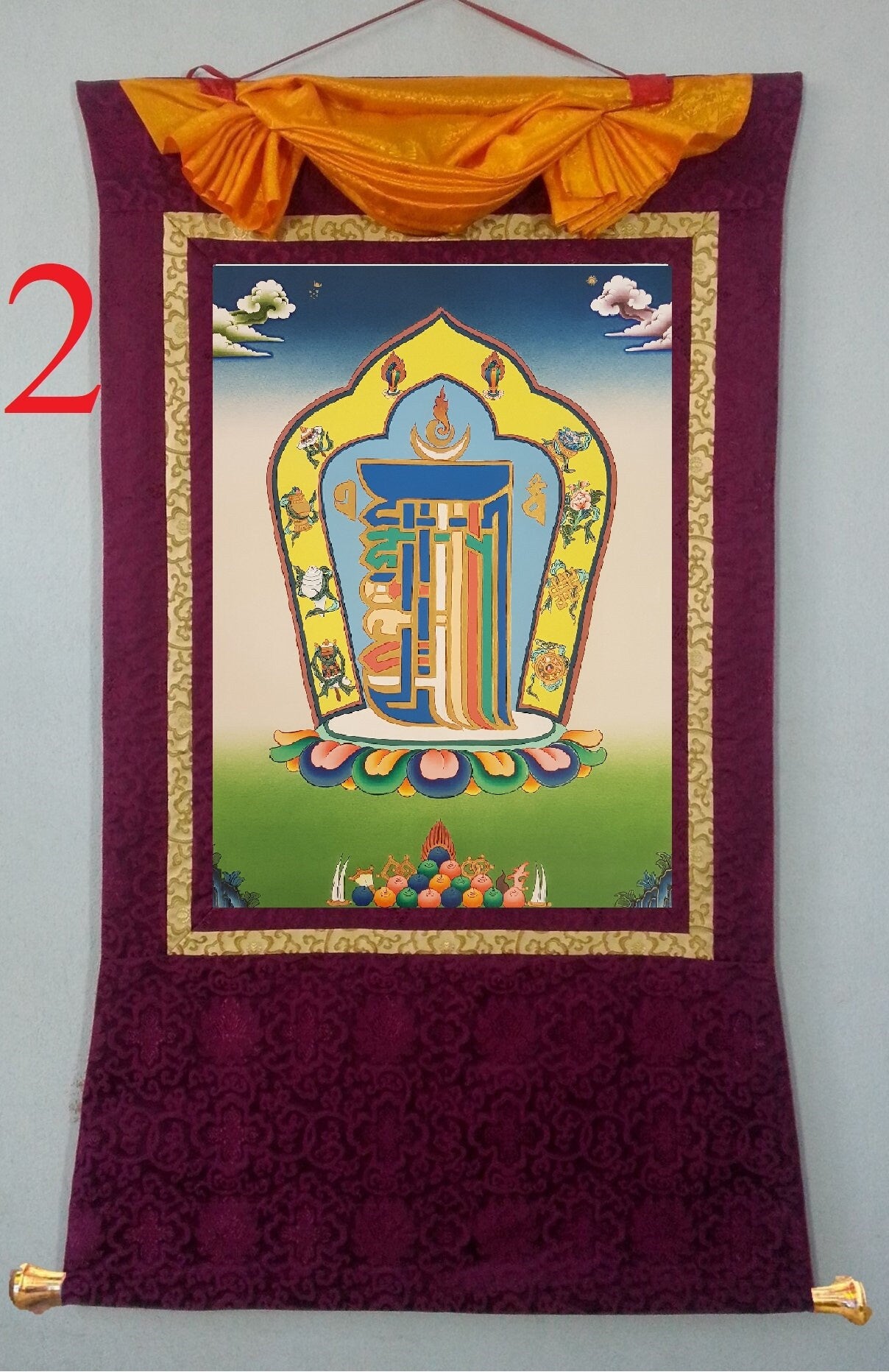 72. Kalachakra Alphabet Thangka (Thanka). Free Brocade / Free Shipping.