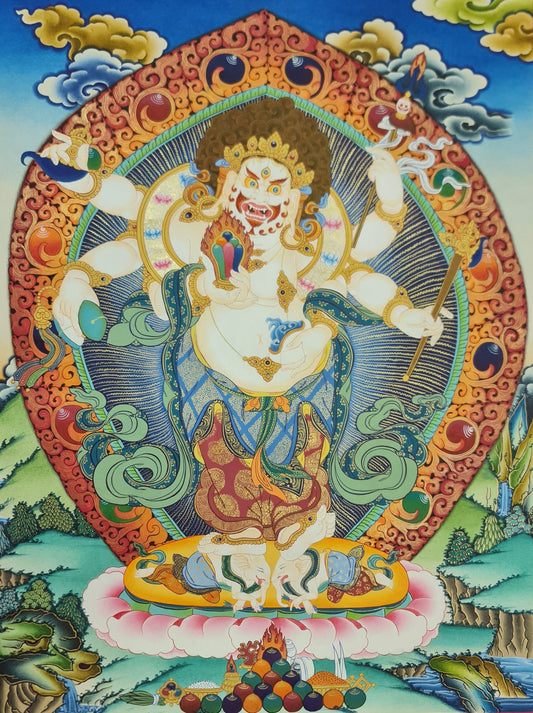 154. White Mahakala Thangka (Thanka). Free Brocade / Free Shipping.
