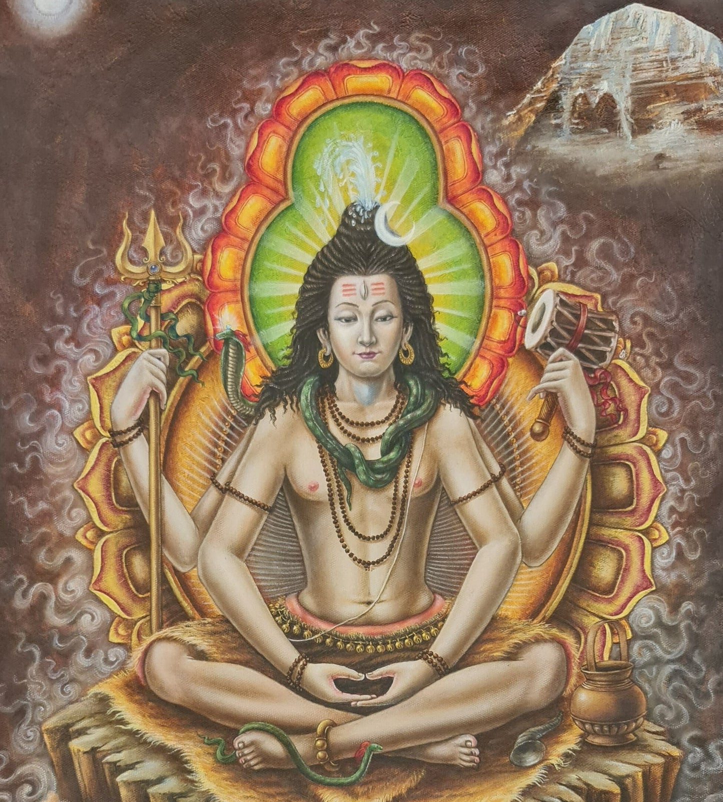 Shiva Oil Newari Painting Paubha in Canvas. Signed by the Artist.