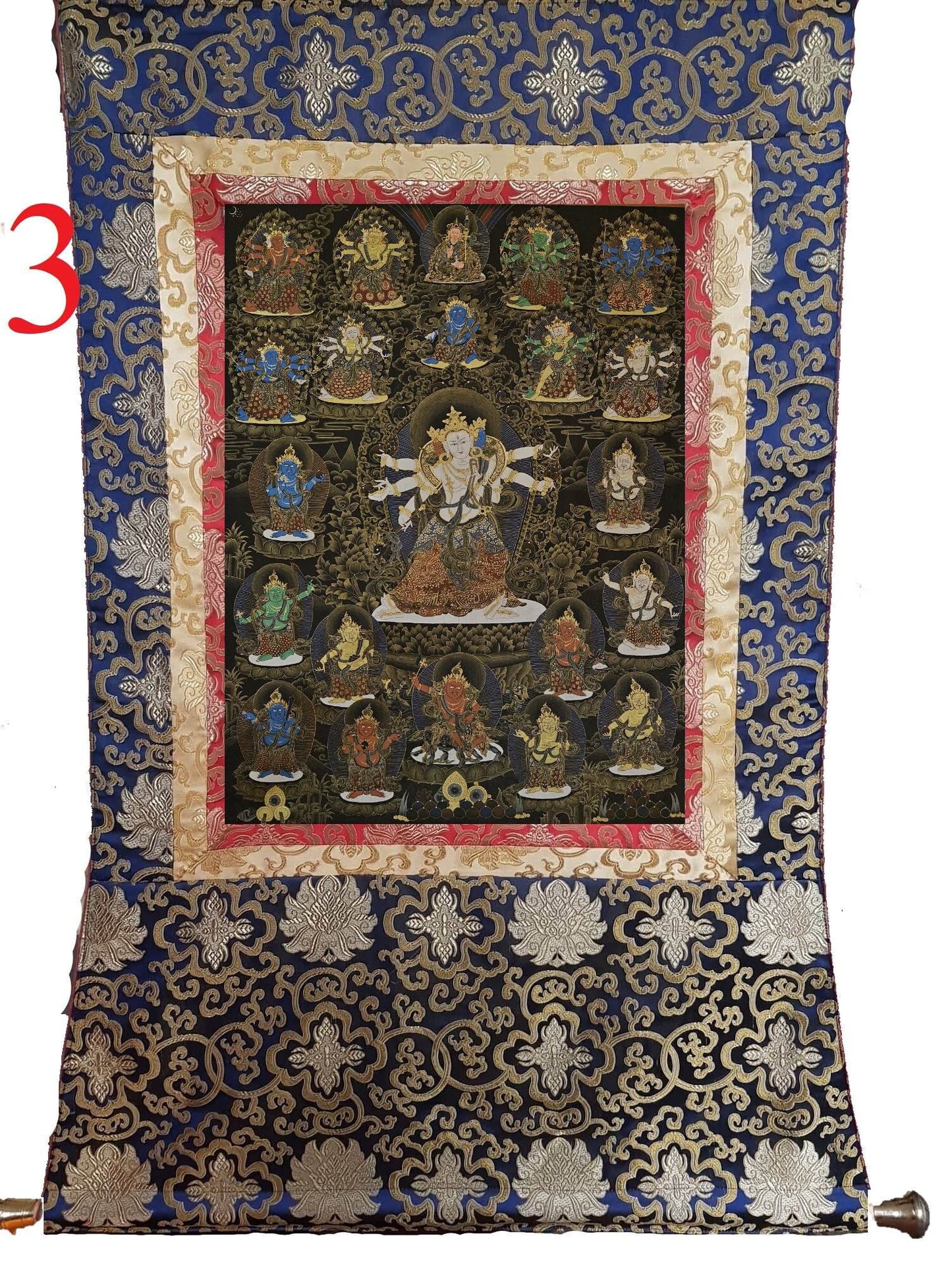 286. Twenty One (21) Dzambala Jambala Zambala Thanka (Thangka). Free Brocade / Free Shipping.