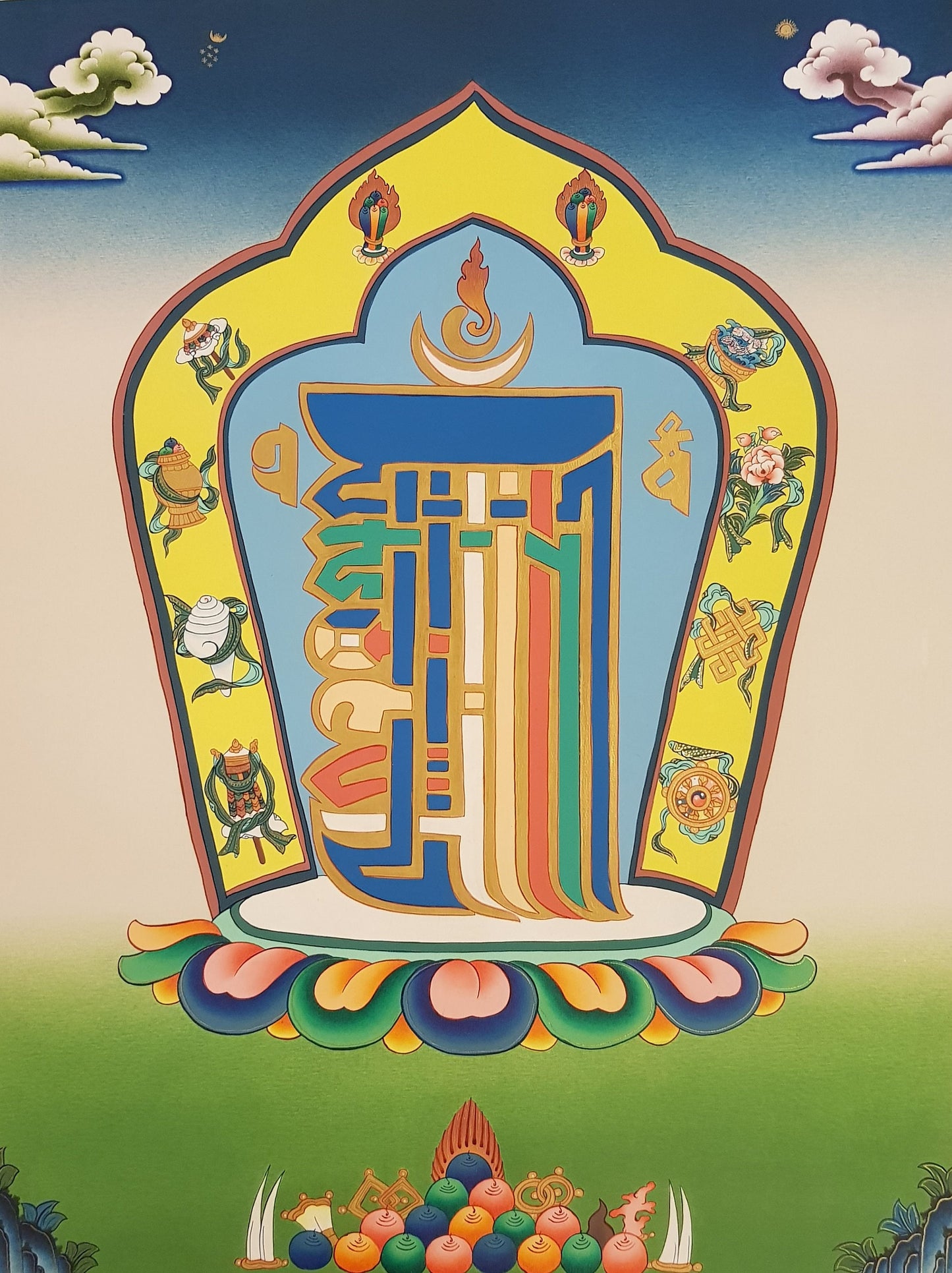 72. Kalachakra Alphabet Thangka (Thanka). Free Brocade / Free Shipping.