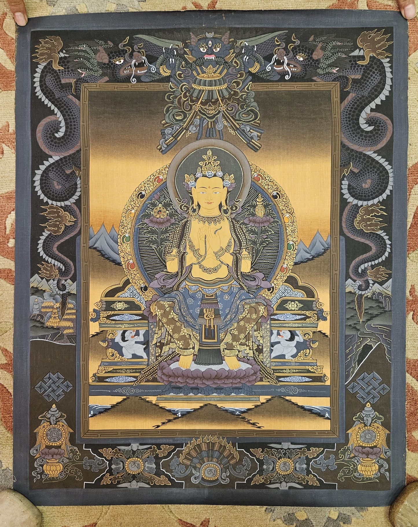 368. Maitreya (Metteyya) Buddha Thangka (Thanka). Free Brocade / Free Shipping.