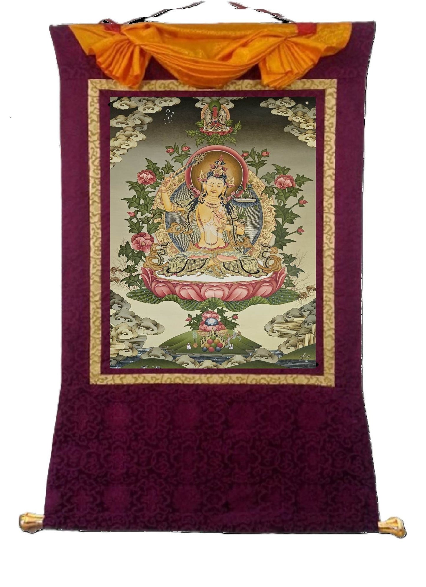334. Manjushree (Manjushri) Thangka (Thanka). Free Brocade / Free Shipping.