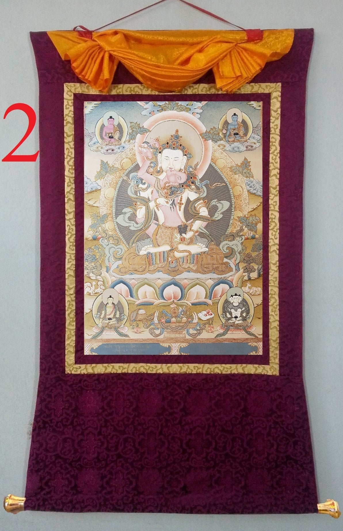 135. Vajrasattva Consort Tibetan Thangka (Thanka) Painting. Free Brocade / Free Shipping.